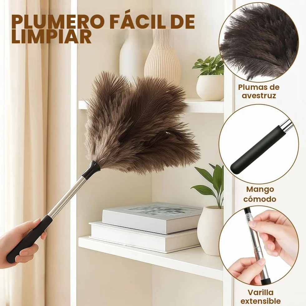 Flintronic Plumero Extensible de Plumas de Avestruz 39-115cm, Antiestático, Reutilizable