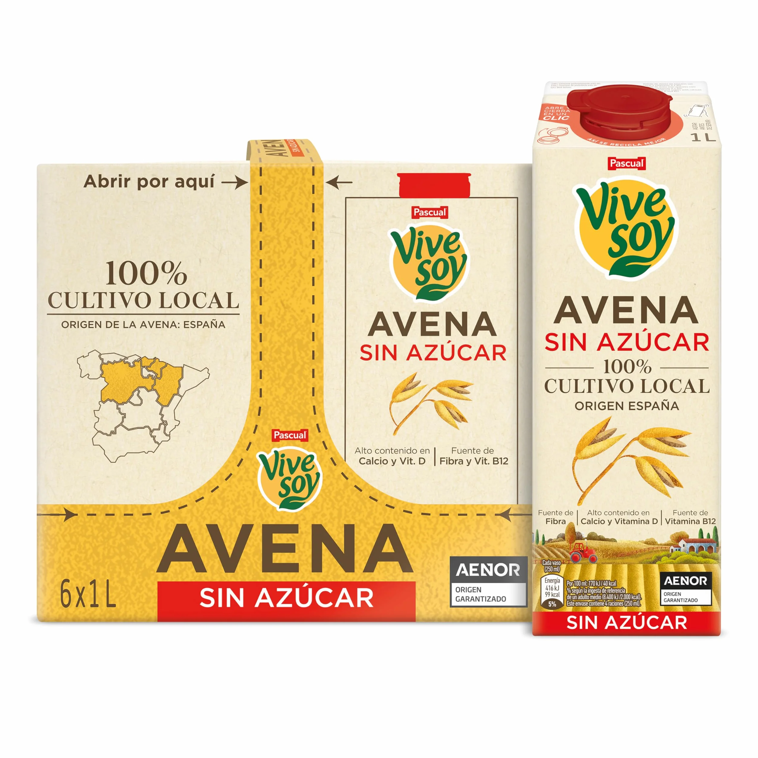 Vivesoy Bebida Vegetal de Avena Sin Azúcar Cultivo Local Pack 6 x 1L