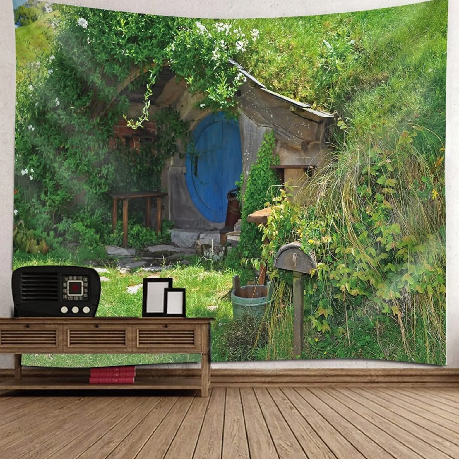 Aotiwe Tapiz estético bohemio, bohemio, para exteriores, estilo chalet, paisaje, verde, para colgar en la pared, vintage, 102 x 94 pulgadas