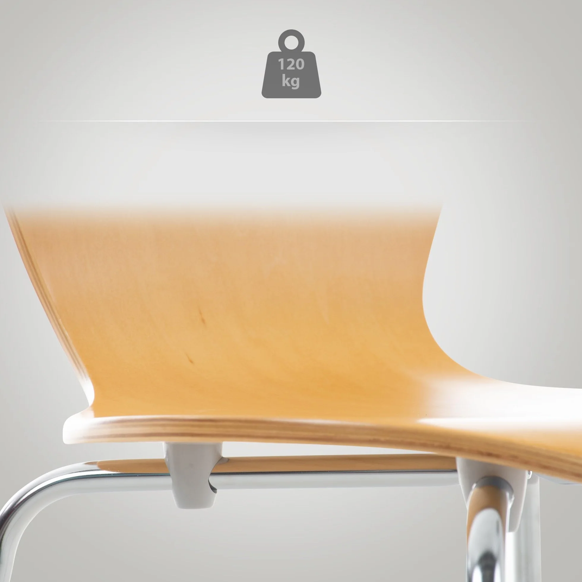 CLP Silla de Visita Apilable Calisto I Silla de Comedor Apilable & Asiento de Madera I Silla de Cocina con Base de Metal, Color:Natura