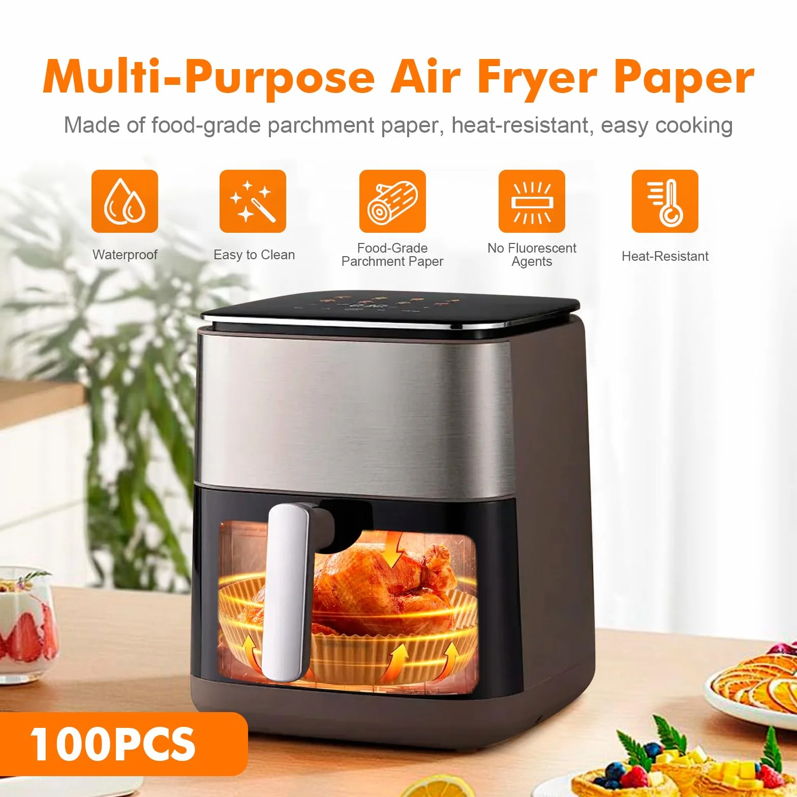 GRIFEMA Papel Freidora Aire Redondo 2.2-4.5 L 100 Piezas 16-20cm sin BPA Antigrasa Grado Alimentario para Cecotec COSORI