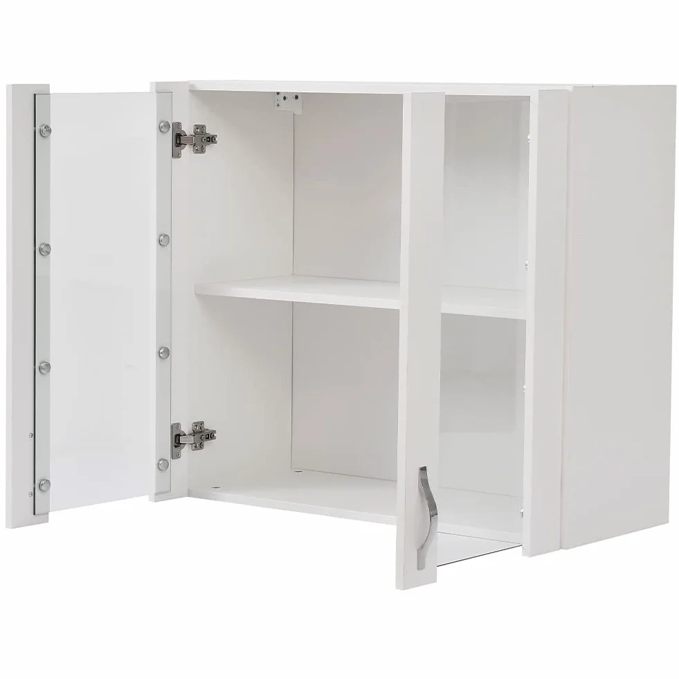 Shally Dogan Armario colgante de cocina con cristal, armario suspendido de pared acristalada de madera, dos puertas, 1 estante y 2 compartimentos, armario espacioso resistente,blanco, 80 x 32 x 72cm
