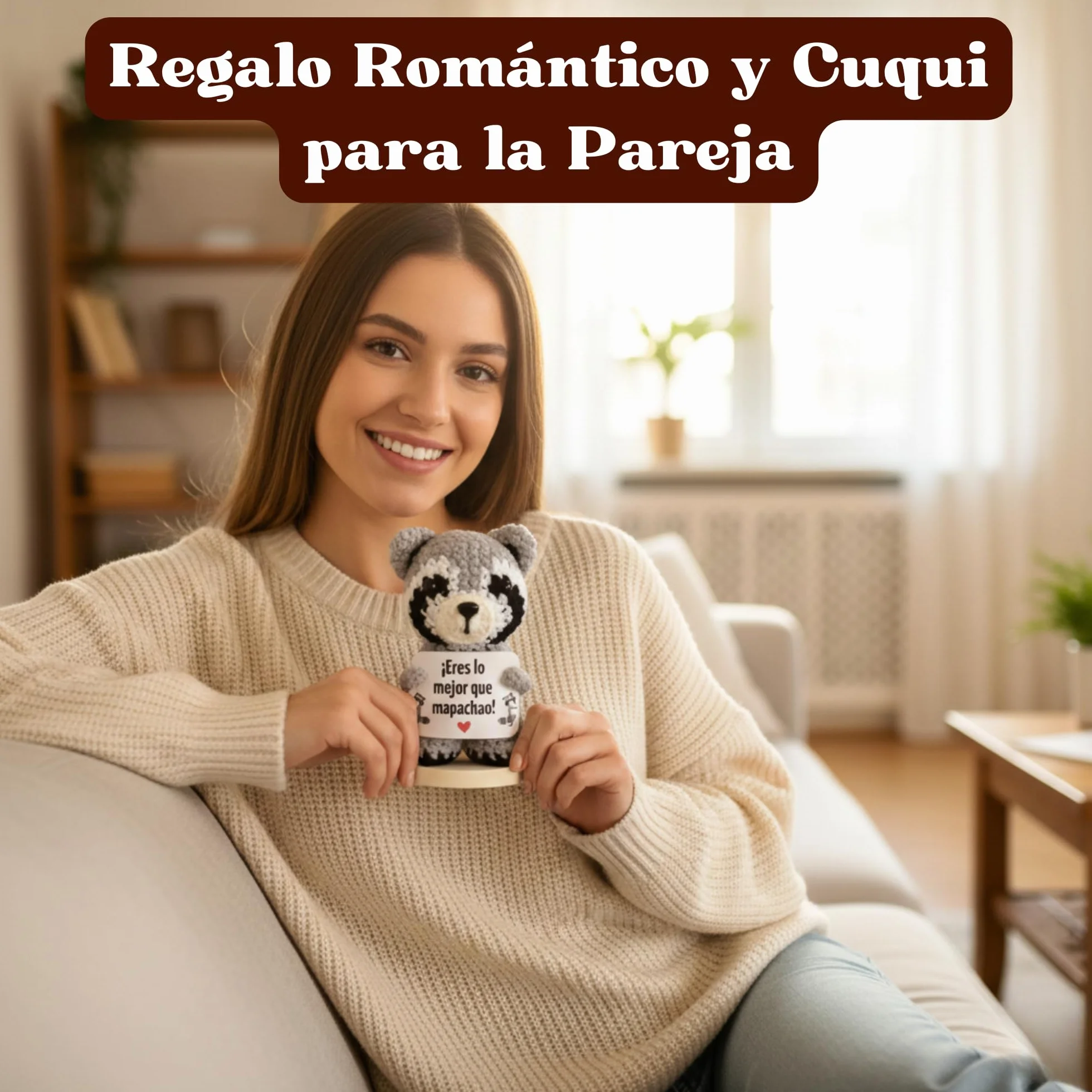 EQUIK PRODUCTS Mapache de Ganchillo – Regalo Aniversario para Pareja, Novia o Novio | Regalo Romántico y Divertido, Detalle Original de San Valentín, Cumpleaños, Sant Jordi (Mapache)