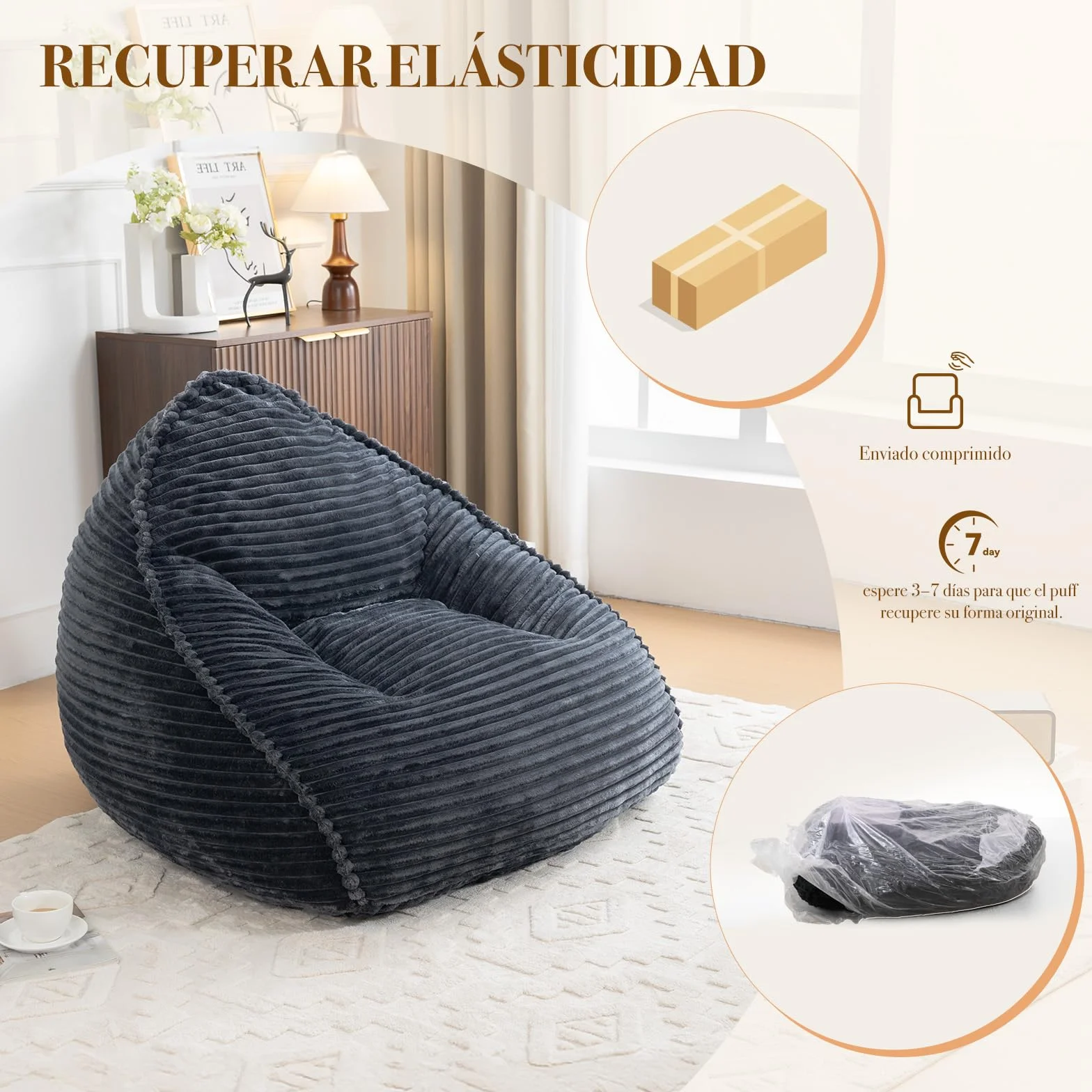 Vamcheer Puf para Adultos con Taburete, Mullido, Tejido De Franela Ultrasuave, Silla con Relleno De Esponja, XXL, Color Gris, Estable