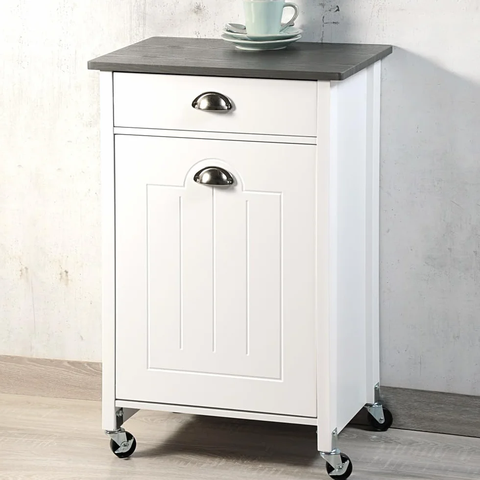 Kesper Carrito de Cocina con Sistema de separación de Basura, Material: Tablero de Fibra, plástico, Dimensiones: 50 x 79 x 37 cm, Color: Blanco, Gris | 25527 13