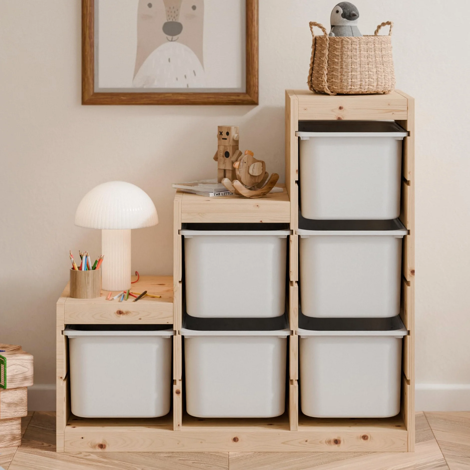 TRÖVI Caja grande 42 x 30 x 23 cm para estantes Trofast, caja alta de plástico, blanco, beige, rosa y verde, caja de plástico profunda para habitación infantil, juguetes y hogar (blanco)