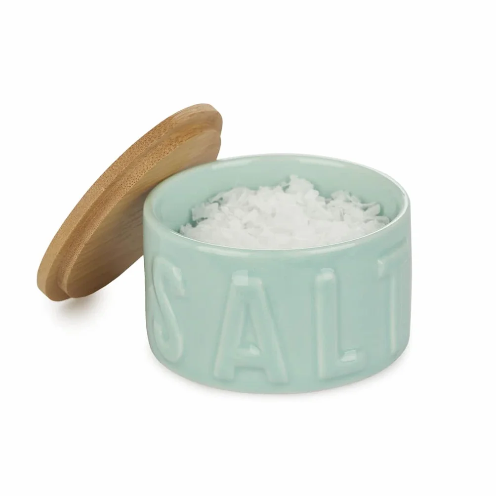 Balvi Bote para Sal en Escamas Salt Color Turquesa Salero con Tapa para Cocina Cerámica/bambú 4,8x8x8
