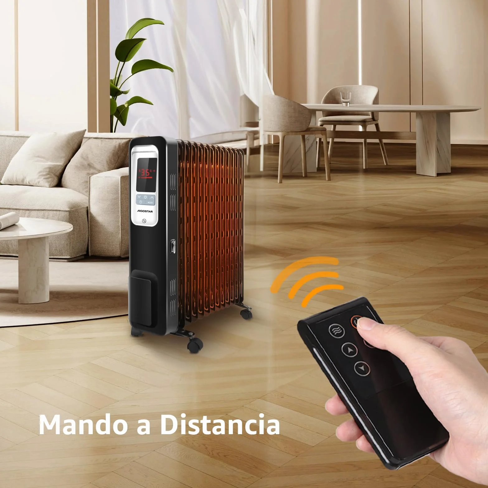 Aigostar Radiador de Aceite Portátil de 13 Elementos, Pantalla de Control LED, Mando a Distancia, 3 Modos y Función Eco, Silencioso, 2500W, Recomendado para Estancias de 25 m2, Oil Monster