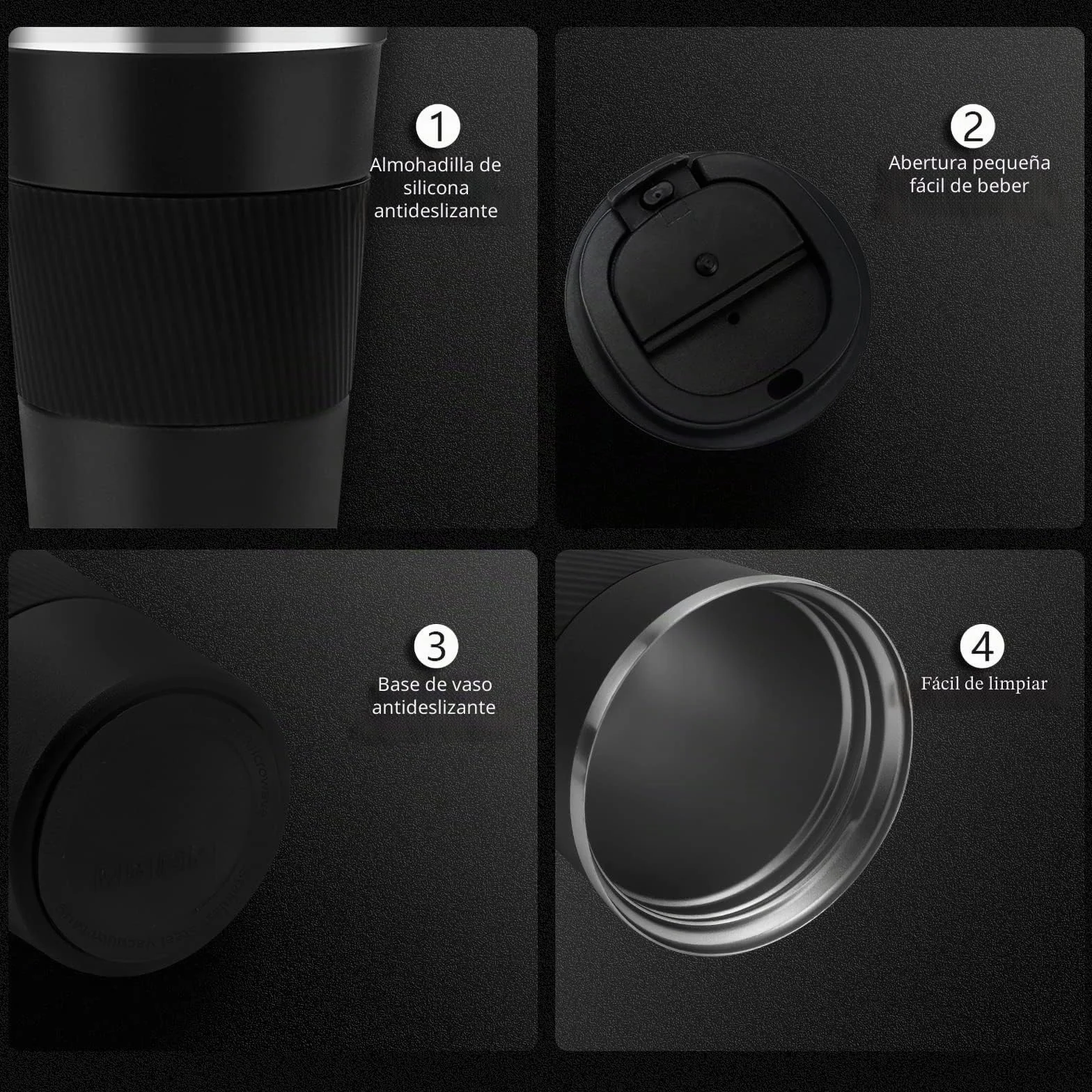 Tlater Taza de café para llevar, 380 ml, termo con tapa a prueba de fugas, vaso de viaje de doble pared, de acero inoxidable, taza de viaje para café y té (negro)