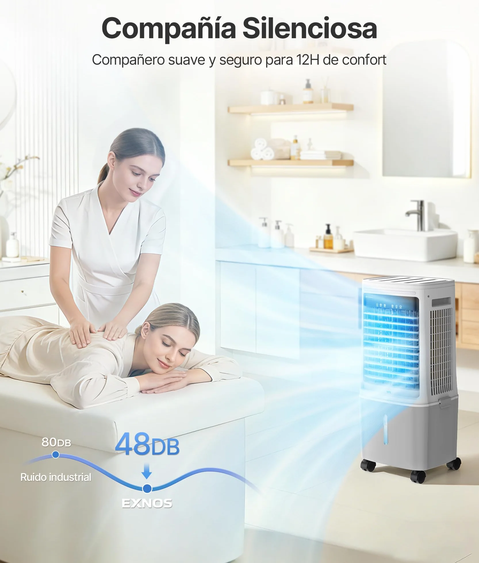Enfriador de Aire Portátil 25L con Agua - Alternativa al Aire Acondicionado Portatil, Climatizador Evaporativo Portátil Oscilación 80°, Mando, Temporizador 12H, Blanco