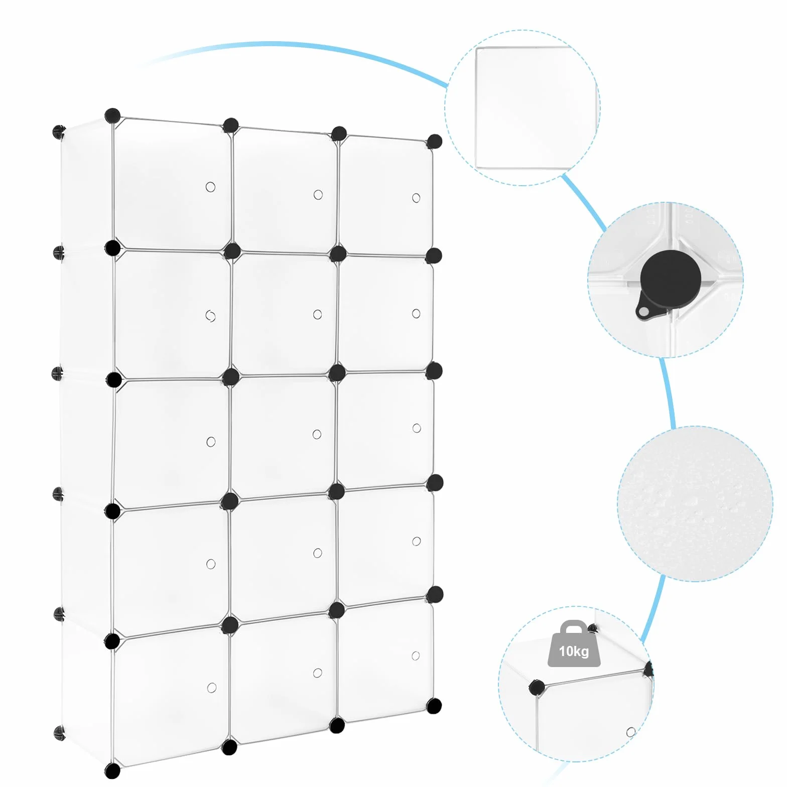 WOLTU Armario Modular de 15 Cubos con Puertas Imán, Estantería Almacenaje Cubos Plástico, Blanco