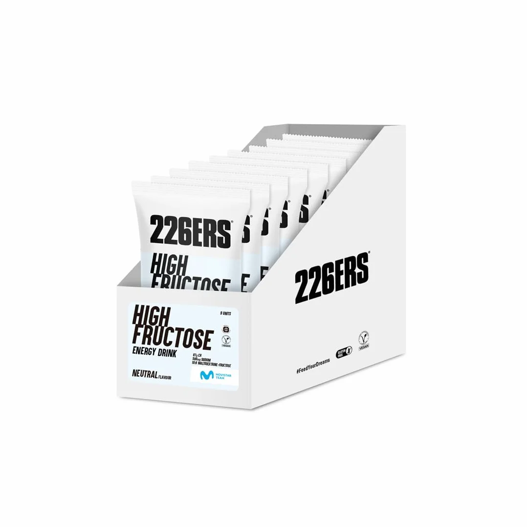226ERS High Fructose Energy Drink Bebida Energética Deportistas Maltodextrina Fructosa Vegano Sin Gluten Hidratos Carbono Sabor Neutro Estuche 9 Monodosis 90 g