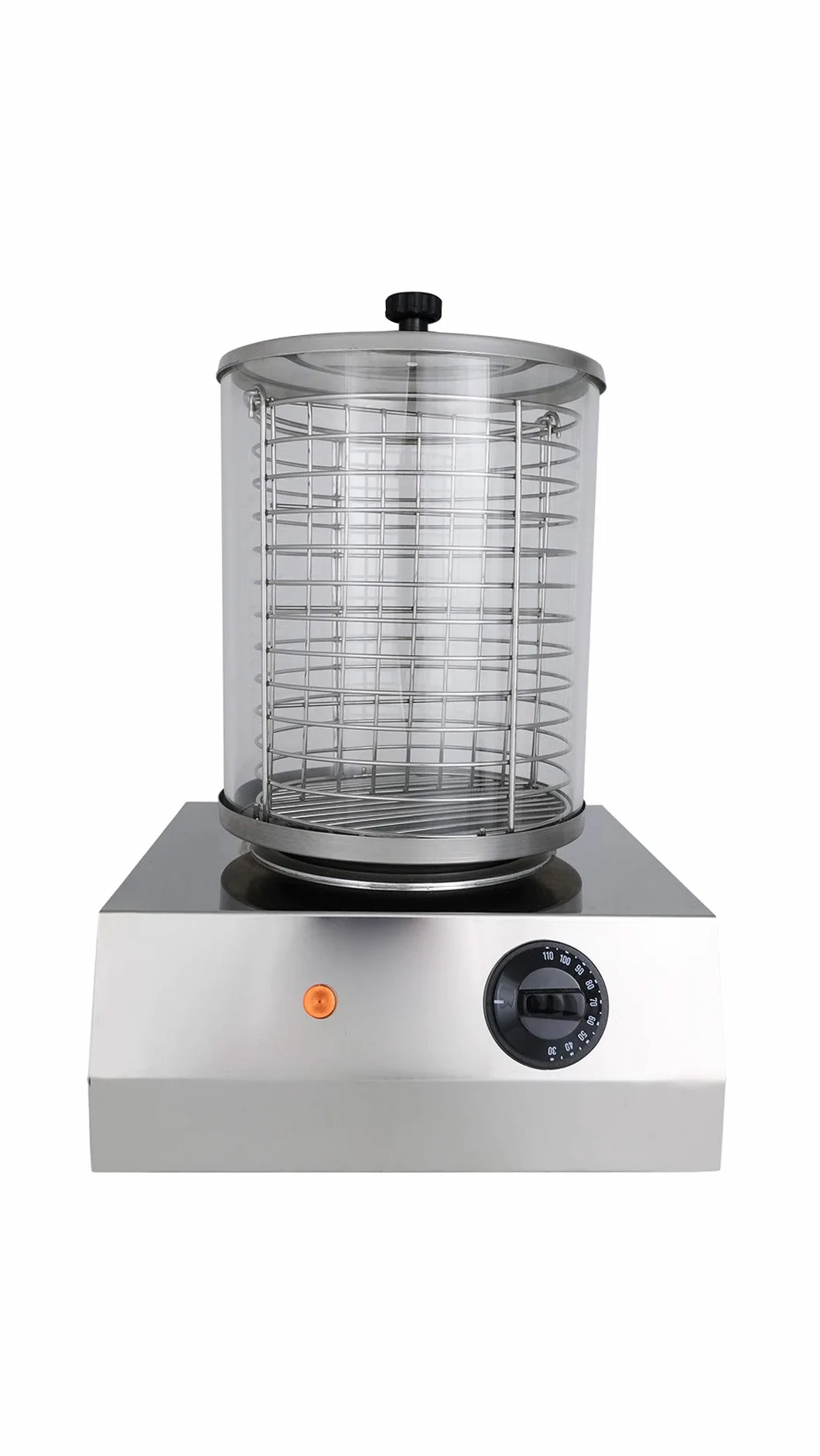SARO CS-100 Máquina de perros calientes, cilindro de cristal, acero inoxidable, control temperatura 0-110°C, 280x260x420 mm, 1 kW