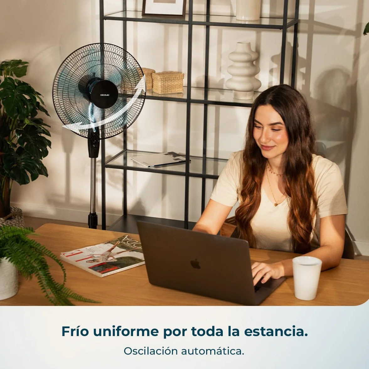 Cecotec Ventilador de Pie EnergySilence 515 WindLite Pro Black. 56W, Diámetro 16” (40cm), 3 Velocidades, Oscilación Automática, Altura Ajustable, 5 Aspas y Máxima Seguridad, Negro