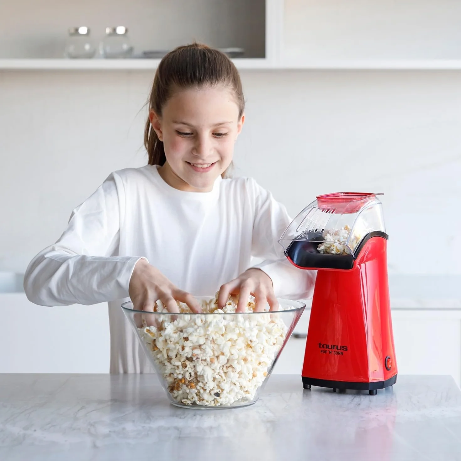Taurus Pop'N'Corn Palomitero Eléctrico 1100W Aire Caliente Sin Aceite Compacto Rojo
