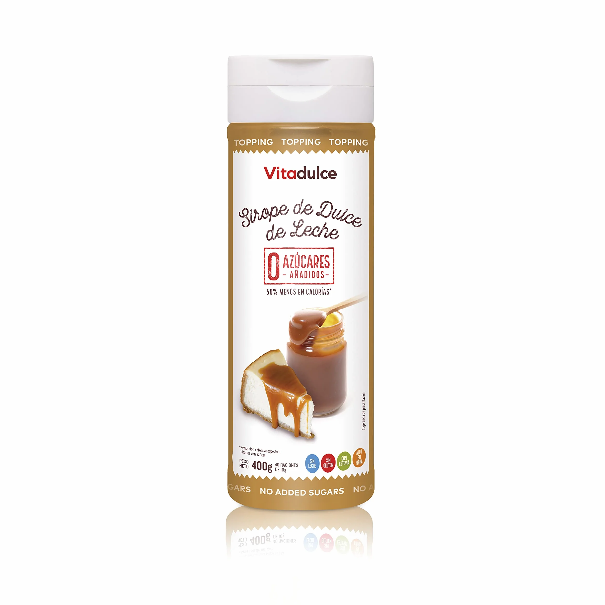 Sirope de dulce de leche sin azúcares añadidos, Topping bajo en calorías 400 gr Vitadulce