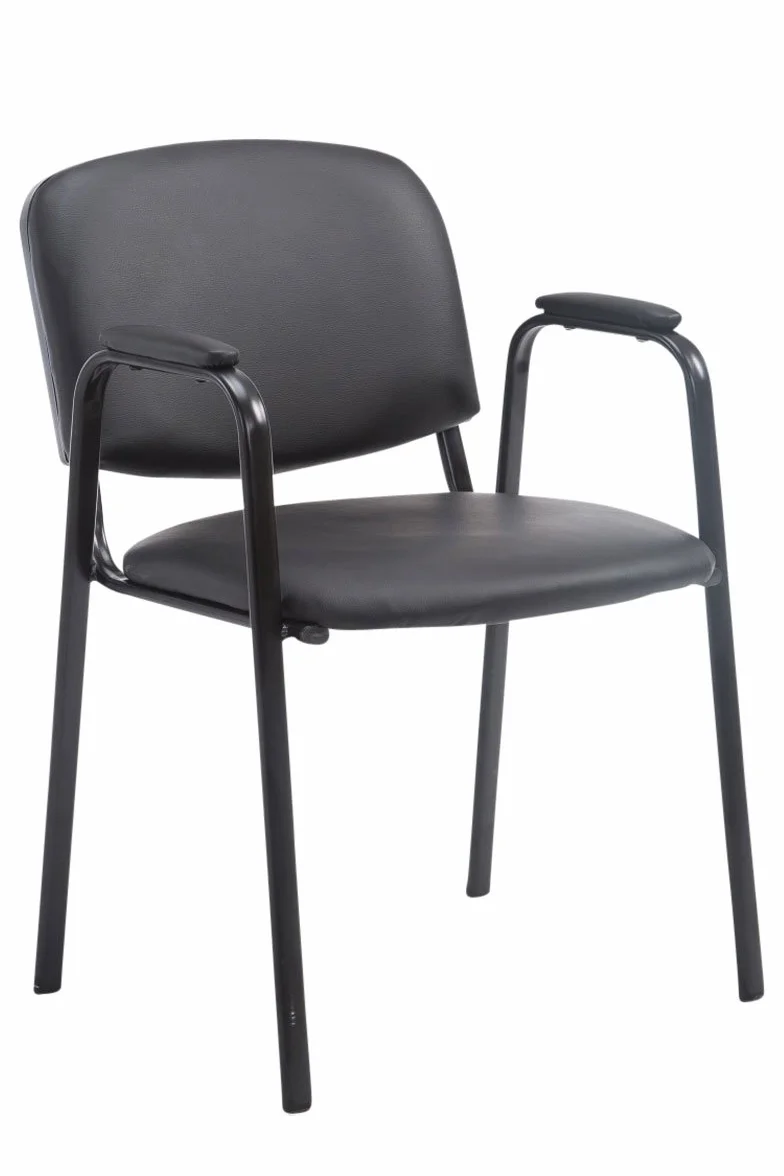 CLP Silla apilable Ken Pro con reposabrazos Acolchados, Silla de Conferencia apilable de Polipiel, Estructura Metalica Negra, hasta 150 kg, Color:Negro