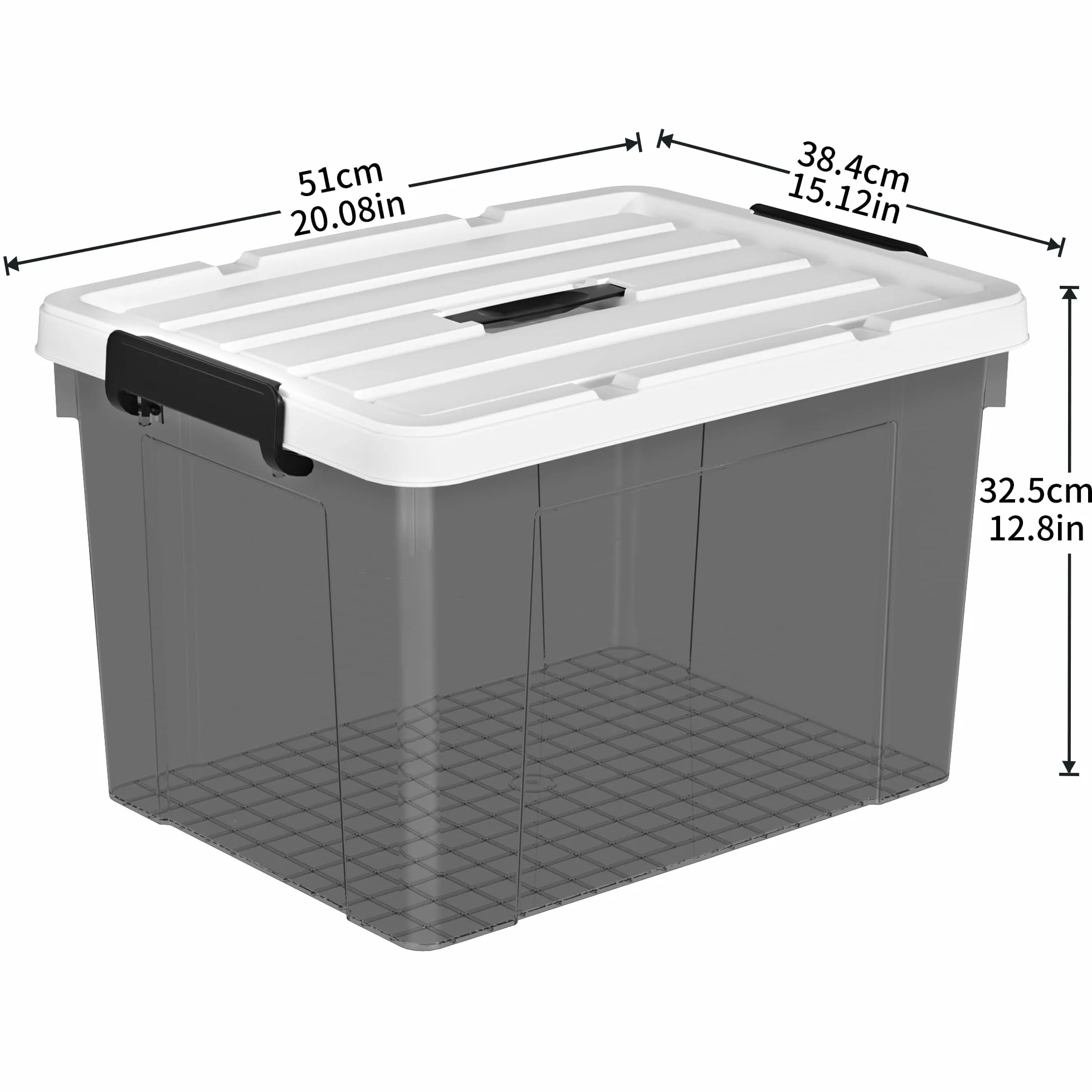 Cetomo Caja de Almacenamiento 45L Plástico con Tapa Paquete de 3 Negro Transparente