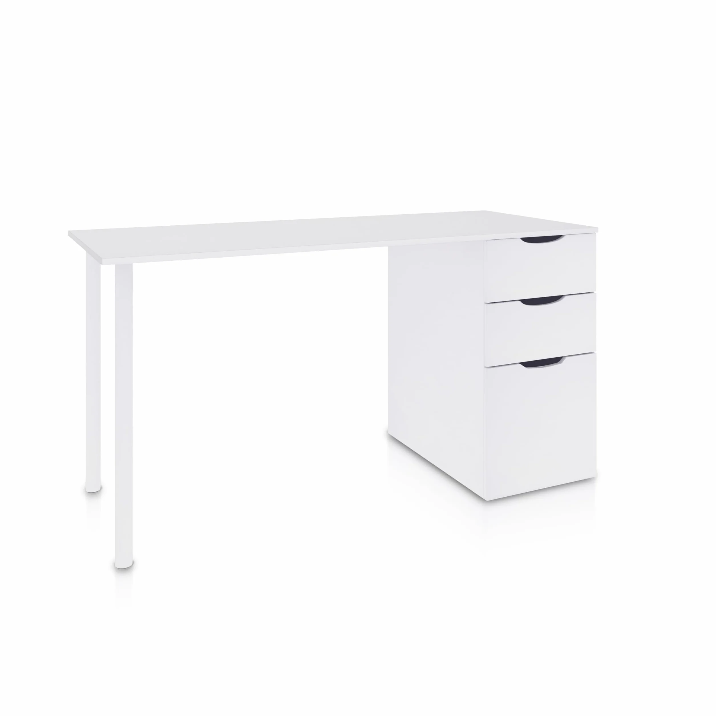duehome | Mesa Ordenador Reversible con 2 Cajones y 1 Puerta, Mesa Despacho, Escritorio, Modelo Luma, Acabado en Color Blanco Artik, Medidas: 138 cm (Ancho) x 60 cm (Fondo) x 74 cm (Alto)