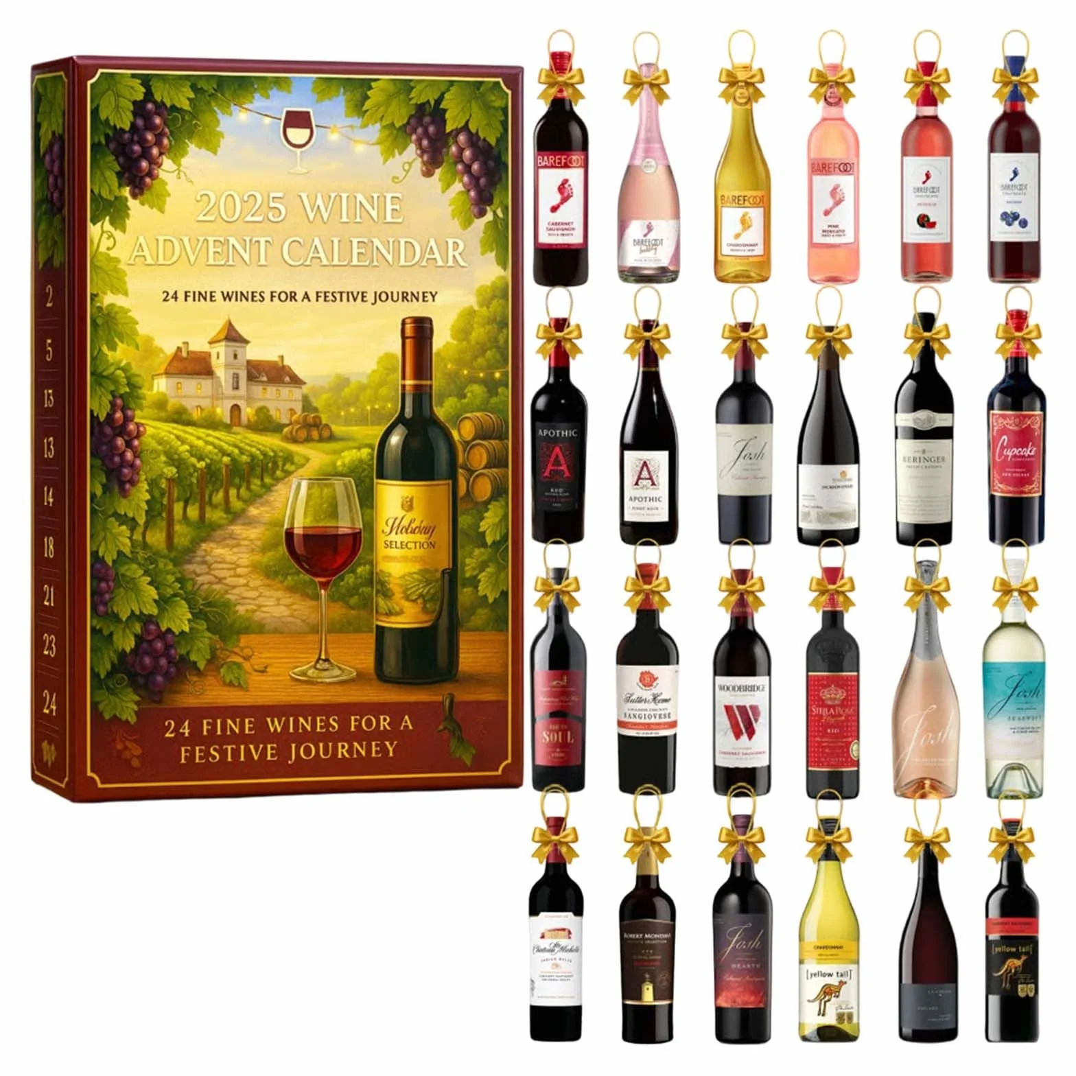 Calendario de Adviento de vino 2025, caja de 24 días, viaje de degustación diaria