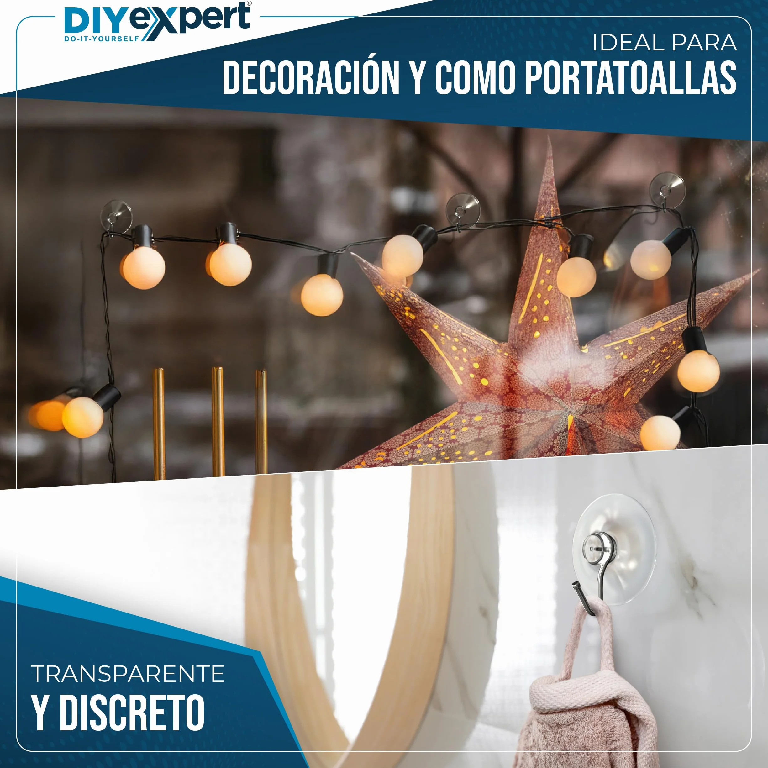 DIYexpert Ventosa con gancho | Gancho de succión fabricado en Alemania | [Ø 40 mm] [10 piezas] | Ventosas de alta calidad para camping y coche | Ideal como toallero y decoración navideña