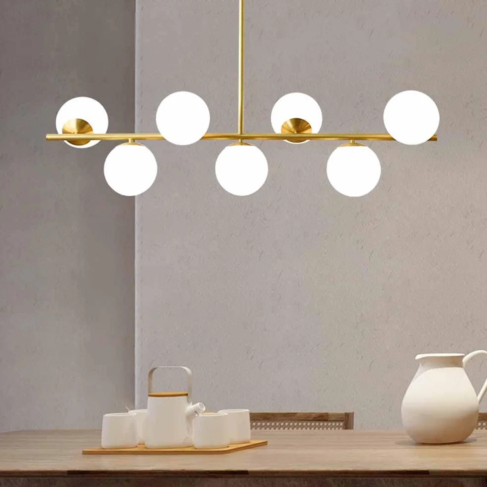 Lámparas de araña Doradas Modernas de 7 Luces Lámpara Colgante de Mediados de Siglo con Globos de Vidrio Esmerilado Blanco E27 Lámpara Colgante de Techo para Isla de Cocina Comedor Sala de Estar Dor