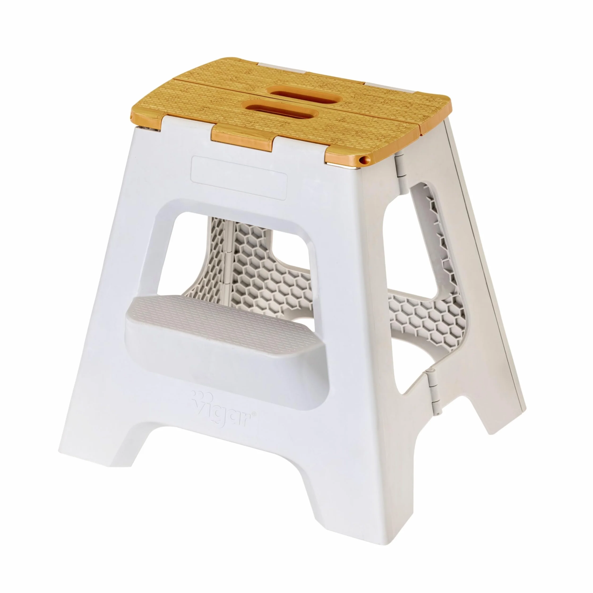 Vigar Taburete Plegable Portatil Compacto 40 cm Antideslizante de Dos Peldaños, Silla Banco para Casa Cocina Baño Oficina, 150 kg Gris Bamboo