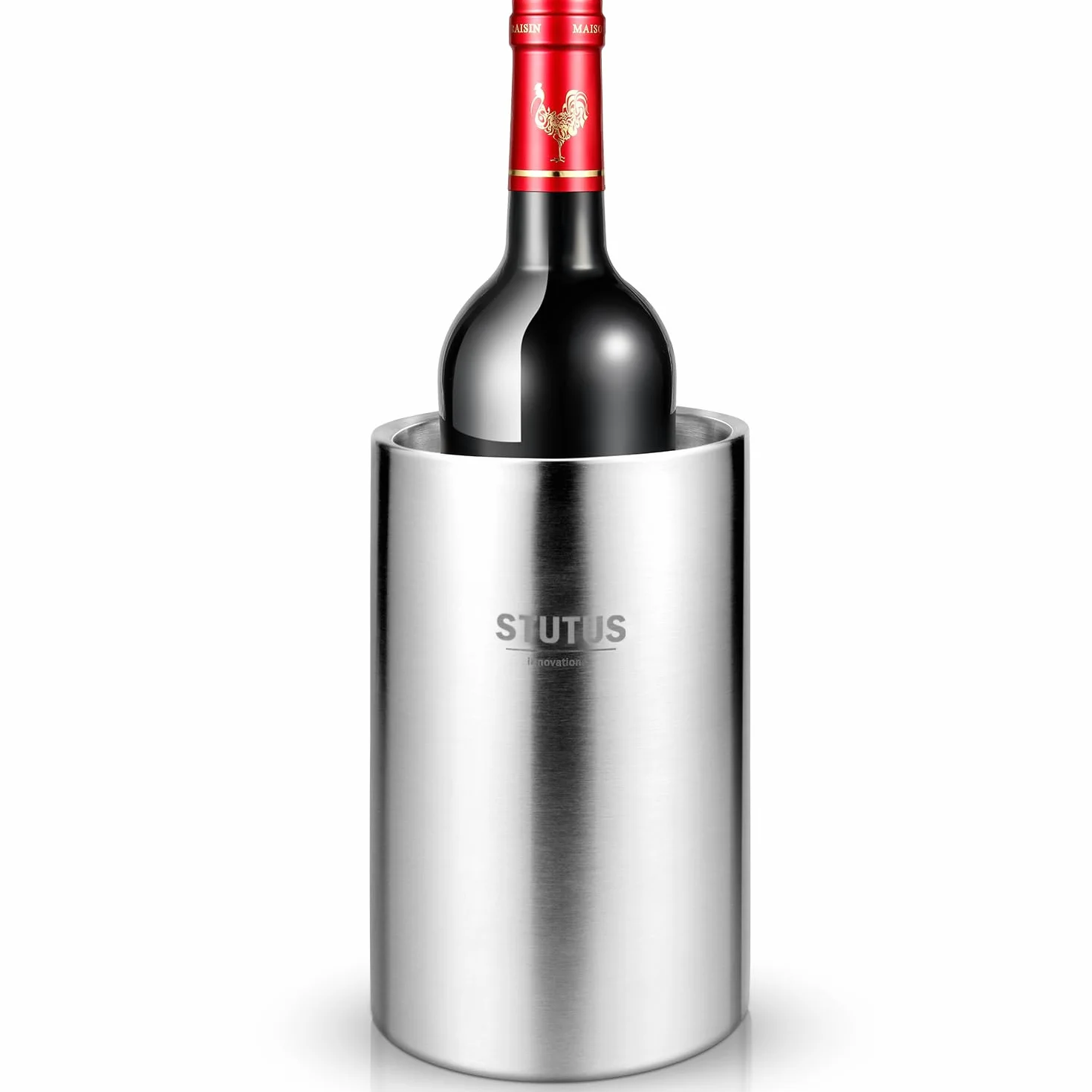 Cubo de hielo Stutus, de acero inoxidable de doble pared con tapa y pinzas, cubo de hielo grande aislado cubo de hielo grueso con asa de transporte para fiestas, cócteles, botellas, etc
