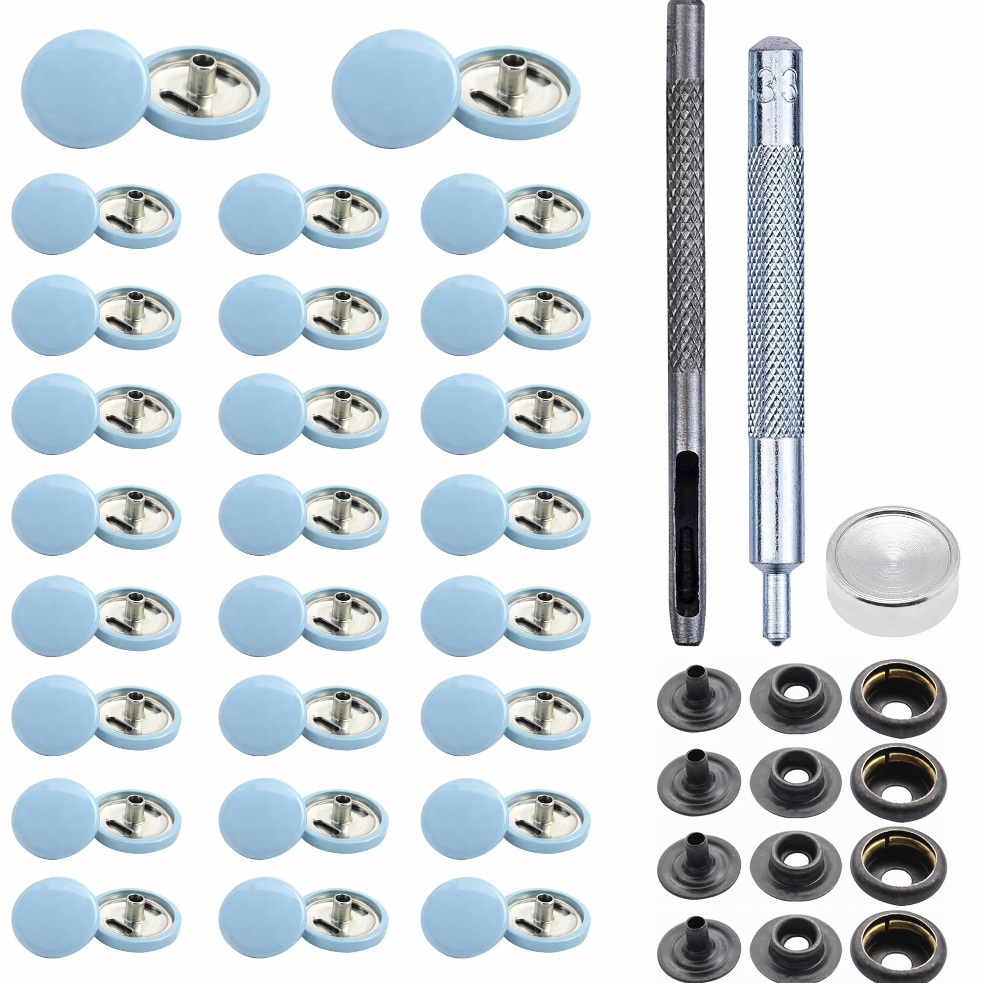 Trimming Shop 15mm Botones a Presión 4 Parte, Durable y Ligero Metal Cierres con Mano Fijación Herramienta para Jeans, Cuero, Tiras Costura Proyectos, Ropa Reparación - Gris Azul, 1000pcs