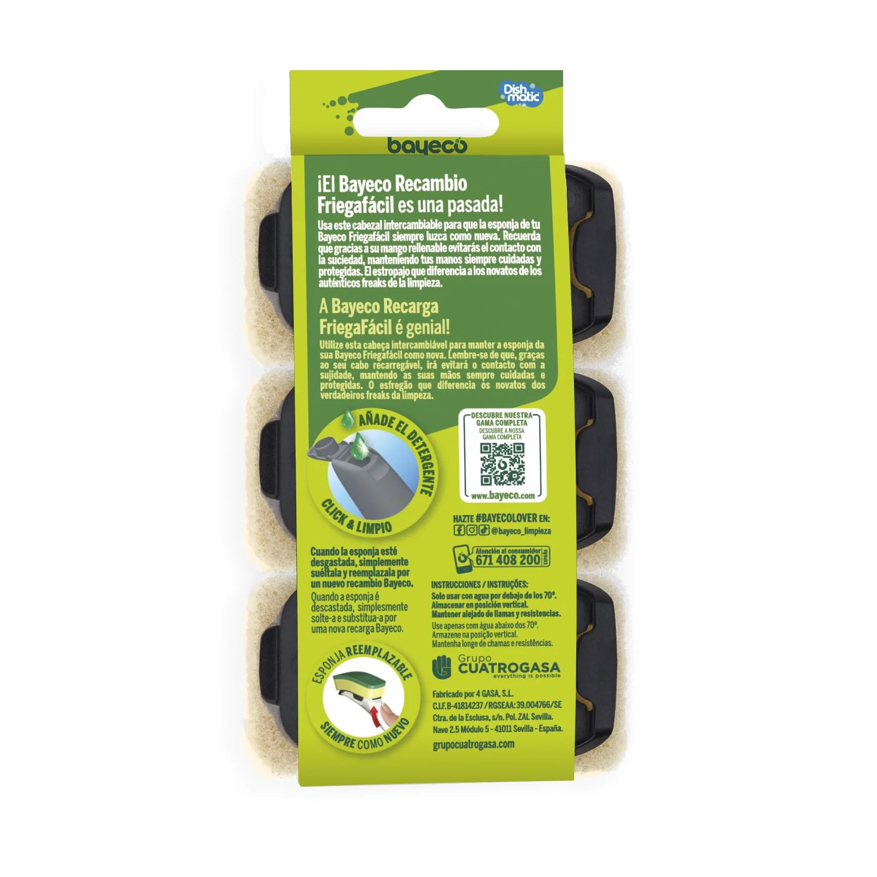 Bayeco Recambio Estropajo con Mango No Raya Pack 3 Unidades Azul