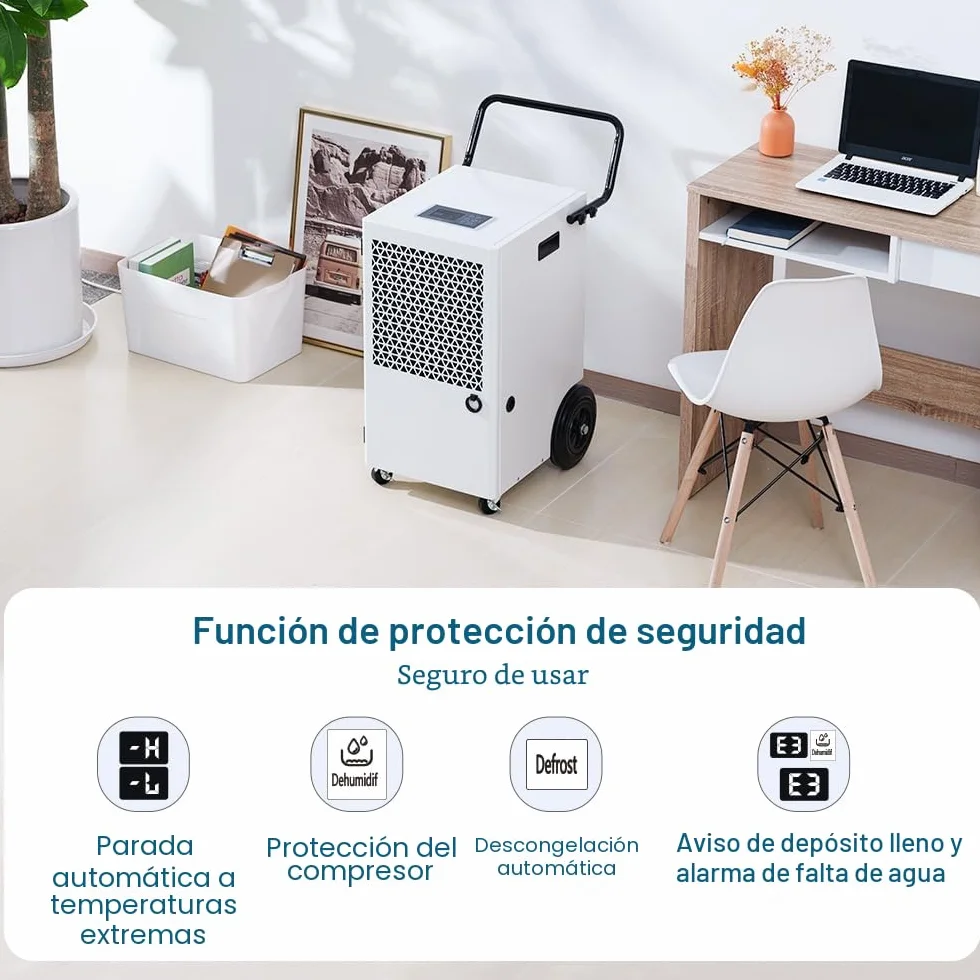 Deshumidificador Industrial Grandes Superficies 120L/Día: Área 300m²/600m3 Deshumidificadores con Sensor de Humedad Eléctrico Temporizador 24H Depósito de 7L para Trastero Baño y Garaje