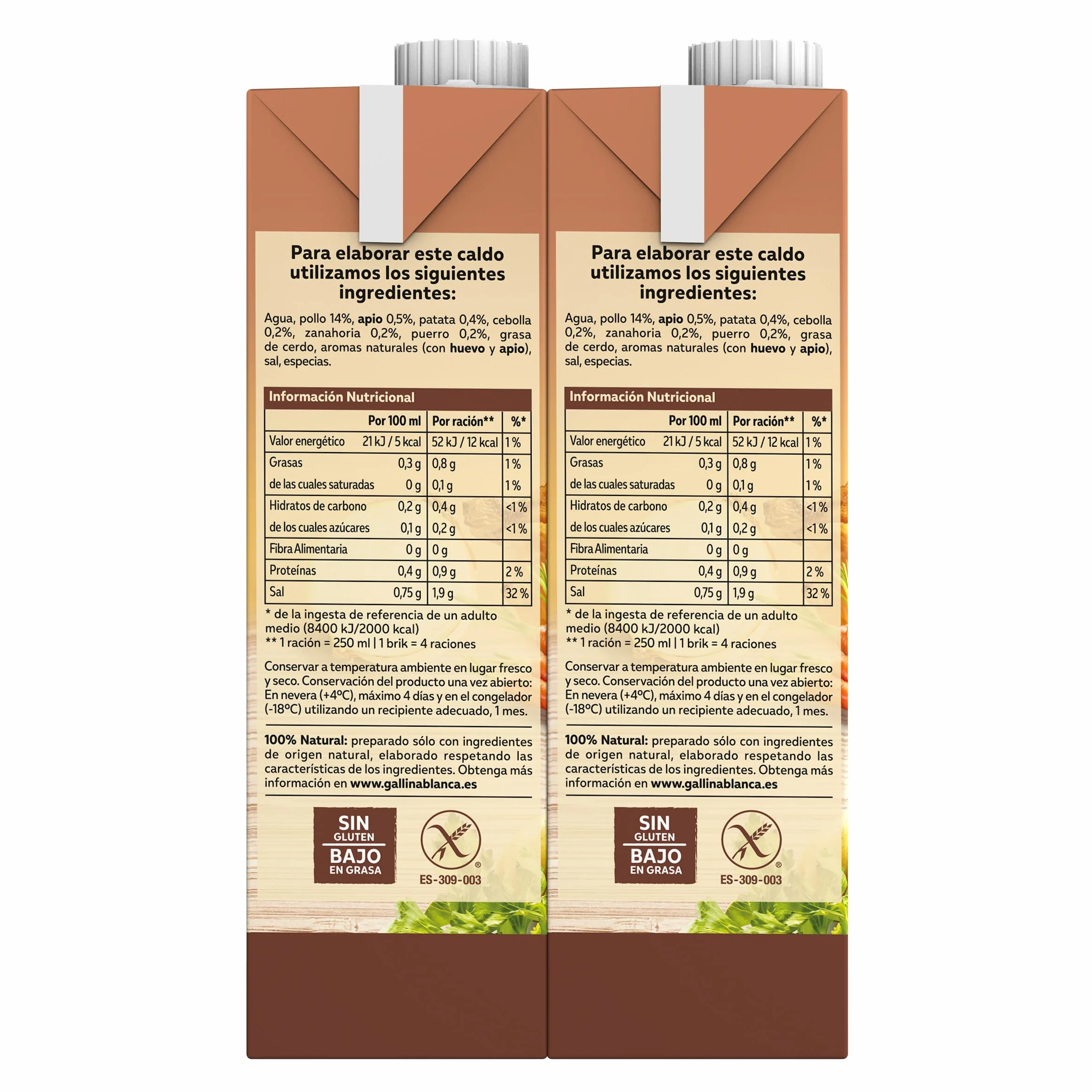 Gallina Blanca Caldo Casero de Pollo 100% Natural 1L Paquete de 4