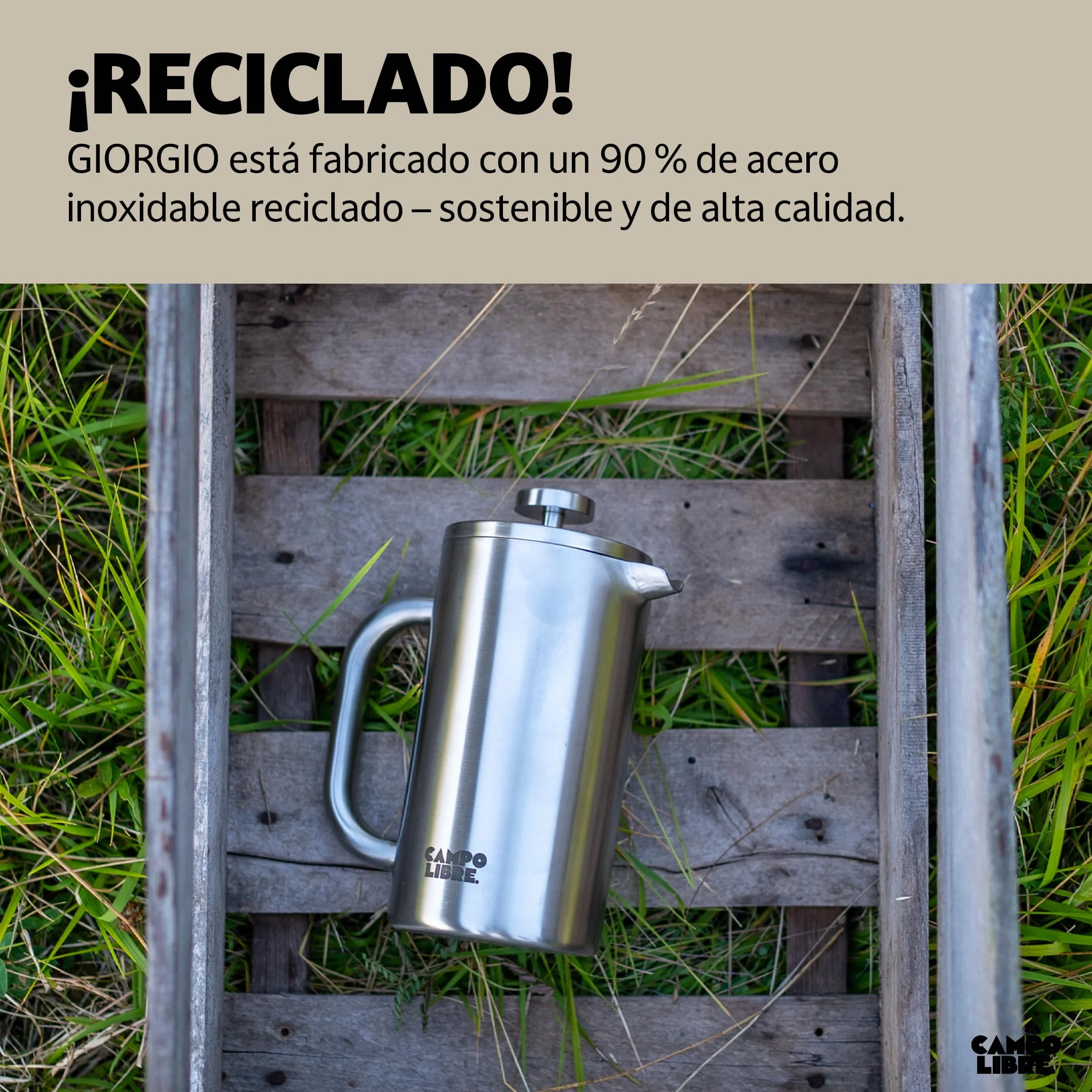 Campo Libre.® GIORGIO – Cafetera Francesa de Acero Inoxidable, Doble Pared Aislada, Sin Plástico – Prensa Francesa Térmica con Filtro Extra – Apta para Lavavajillas – Verde. 600ml