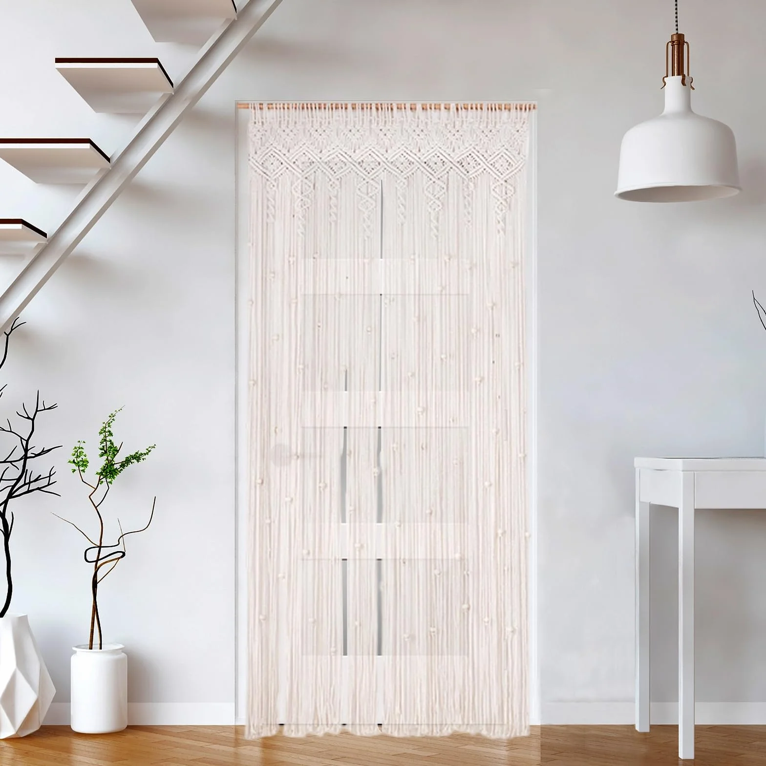 OUGPIU Cortina Bohemia de Macramé,90x200cm Cortina para Colgar en la Pared,Tapiz Puerta Ventana Divisor Armario Decoración Pared,Cortinas Tejidas a Mano Para Arco de Boda,Sala de Estar,Habitación