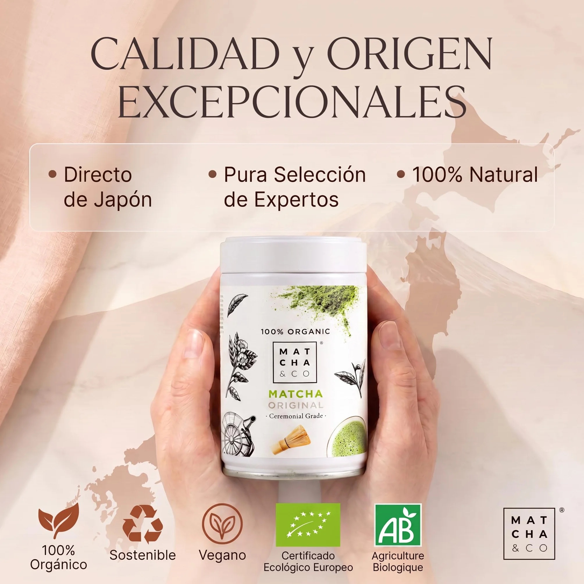 Matcha & CO Té Matcha Original 100% Ecológico Grado Ceremonial en Polvo Orgánico de Japón 80G