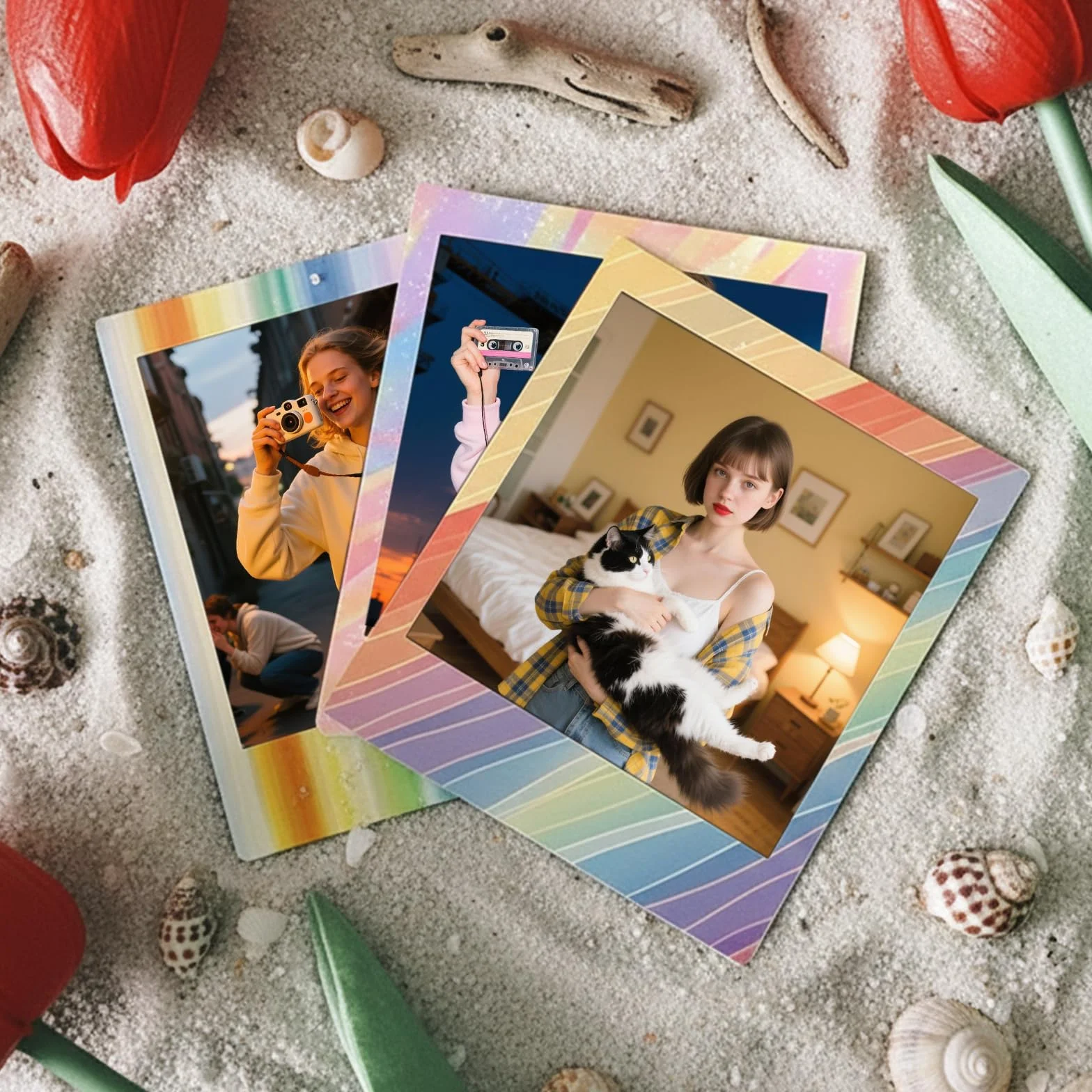 Rainbow Series - Calcomanías para bordes de fotos compatibles con película Fujifilm Instax Square SQ1 SQ6 SQ10 SQ20 SQ40, calcomanías decorativas para marco para accesorios de cámara, álbum de fotos