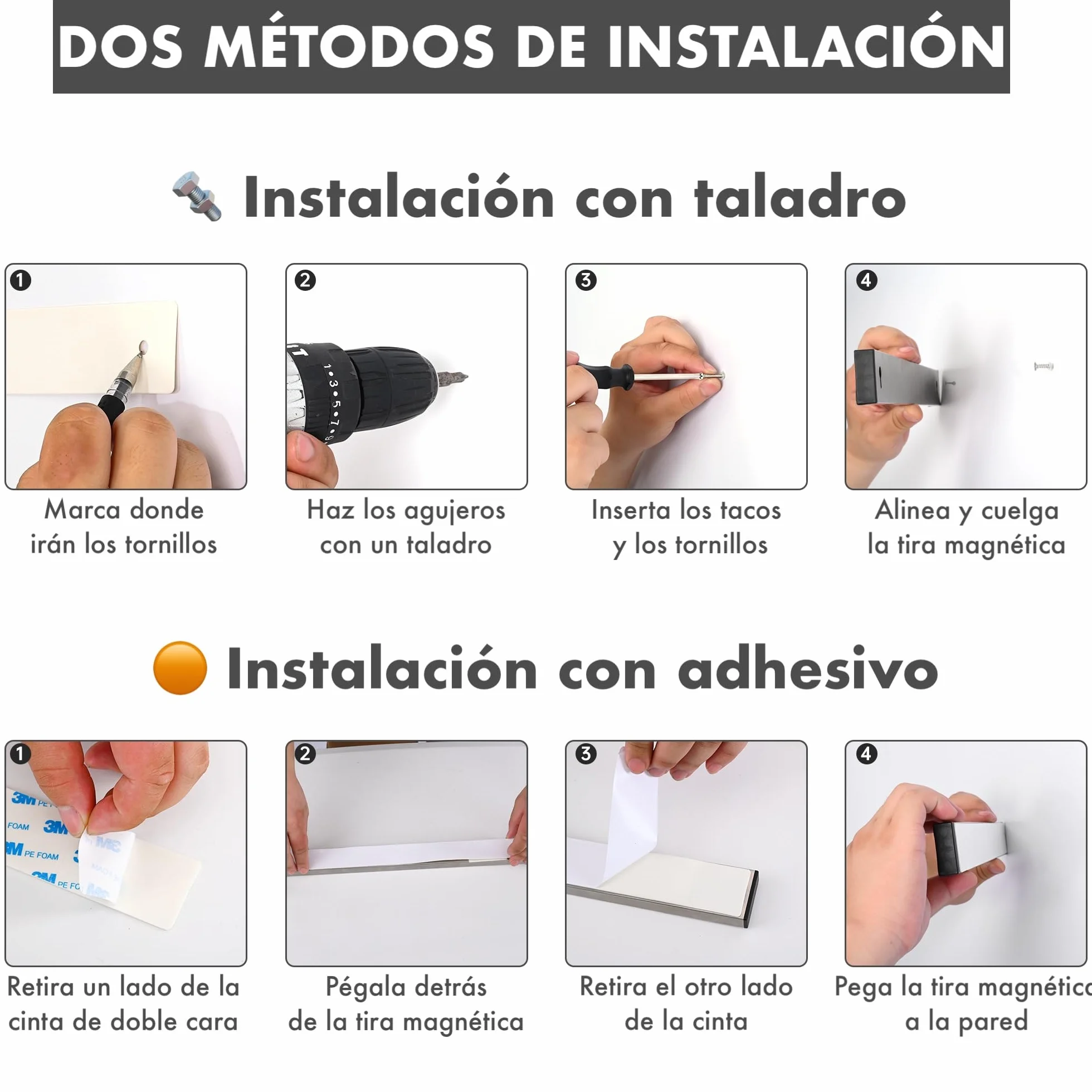 Barra Magnética para Cuchillos 40cm Acero Inoxidable Soporte Autoadhesivo Cocina Taller