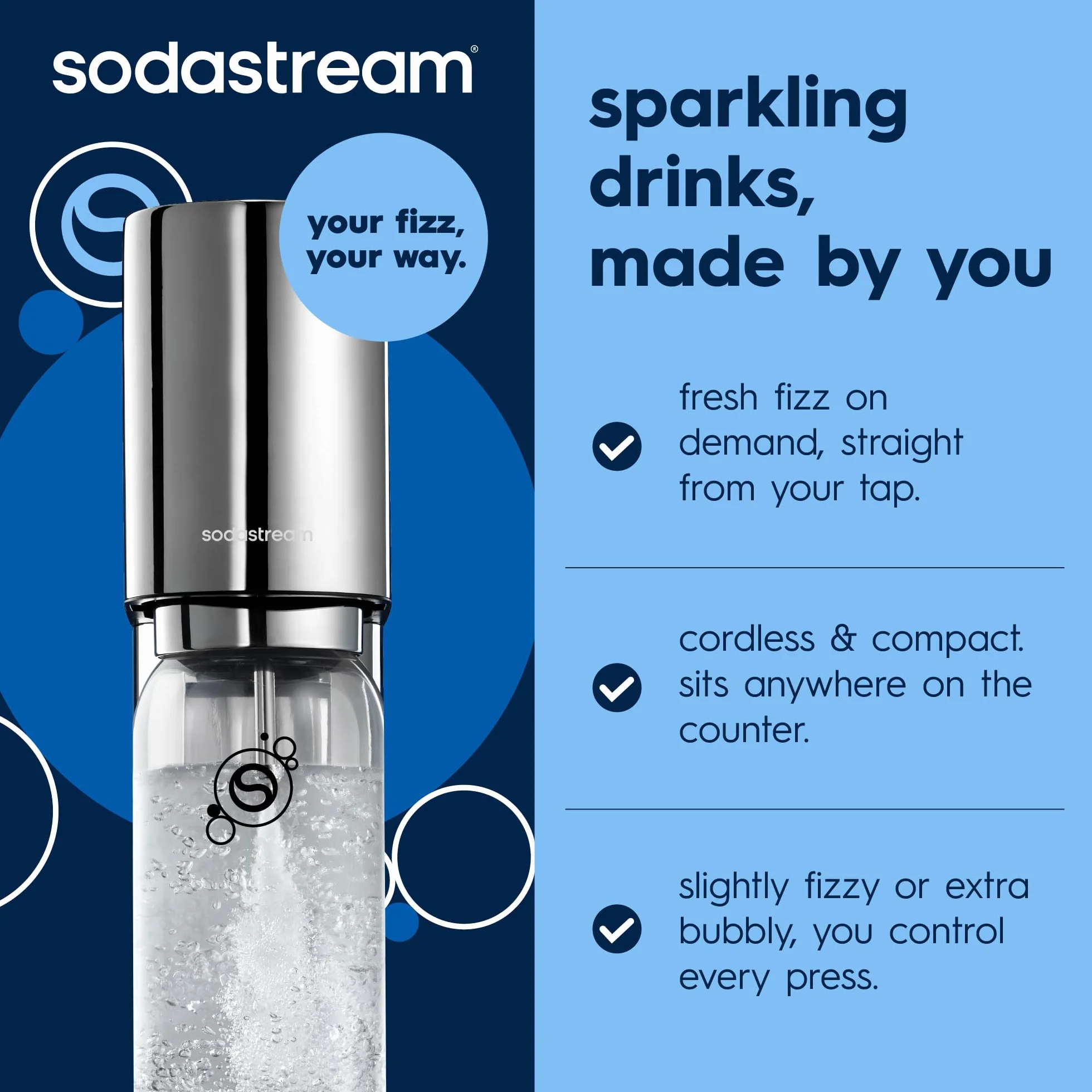 SodaStream Enso gasificador acero inoxidable agua con gas incluye cilindro CO₂ botella 1 l apta lavavajillas