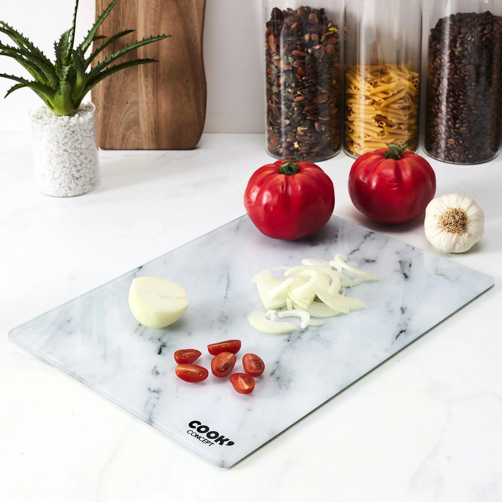 COOK CONCEPT KD3348 Tabla de Cortar Vidrio Templado Efecto Mármol 40x30x0.4 cm Gris y Blanco