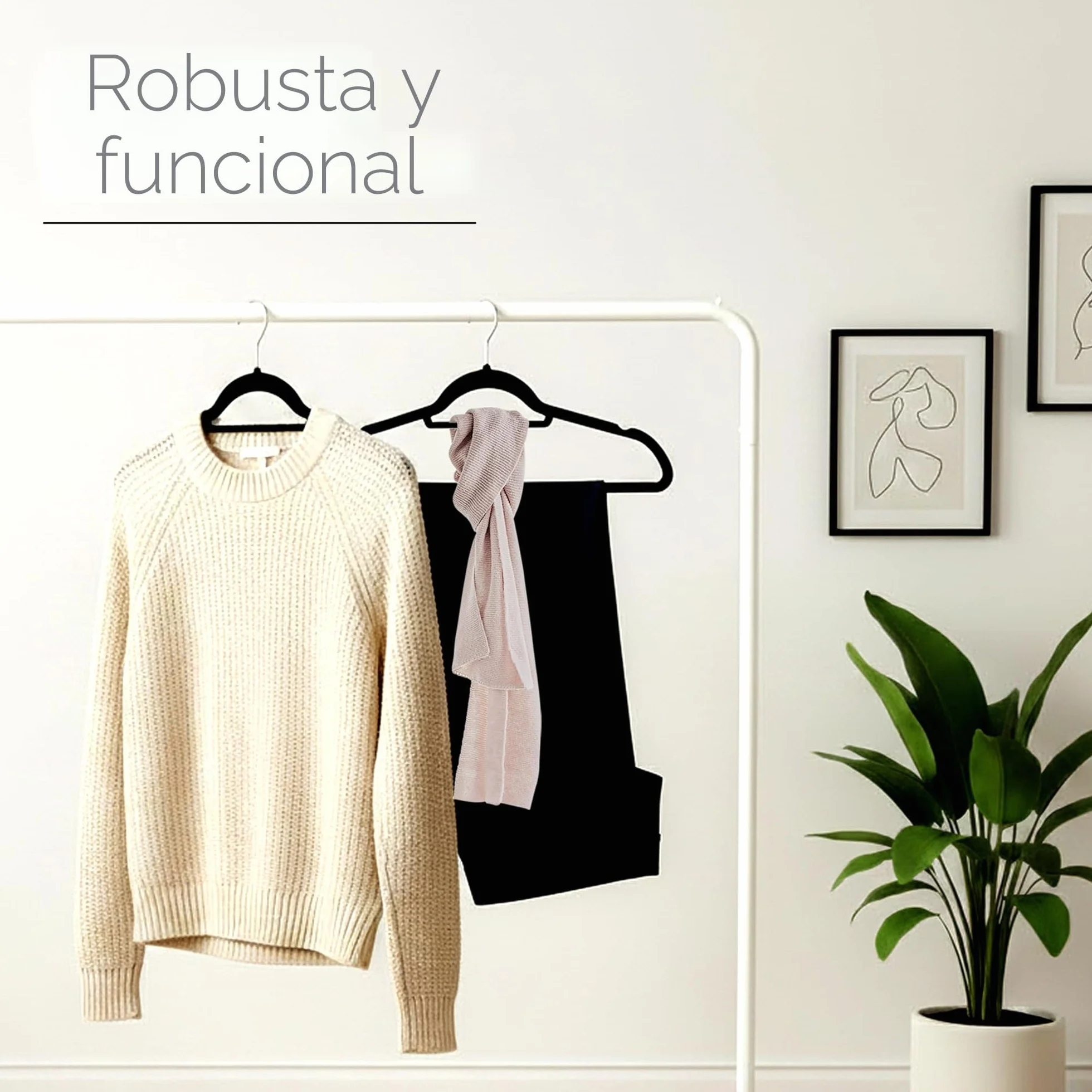 Perchas de Terciopelo Utopia Home con Tie Bar - Antideslizantes - Negro (Paquete de 50)