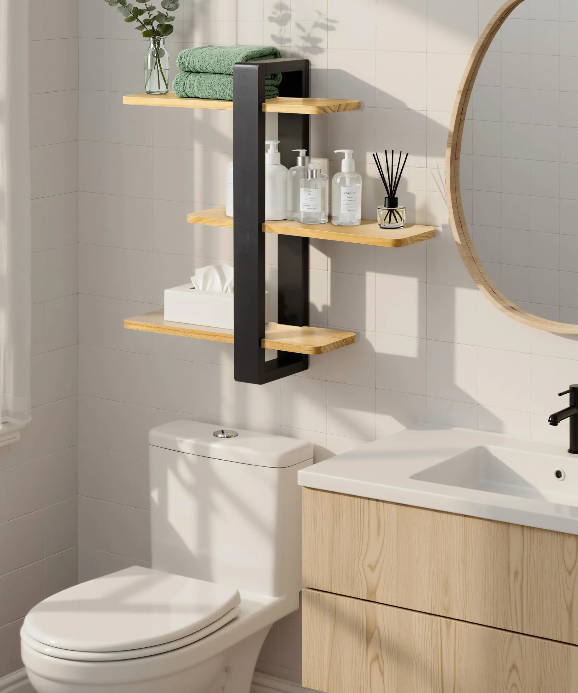 SUMGAR Estantería de Pared 3 Niveles Pino Macizo 50 cm Negro y Madera