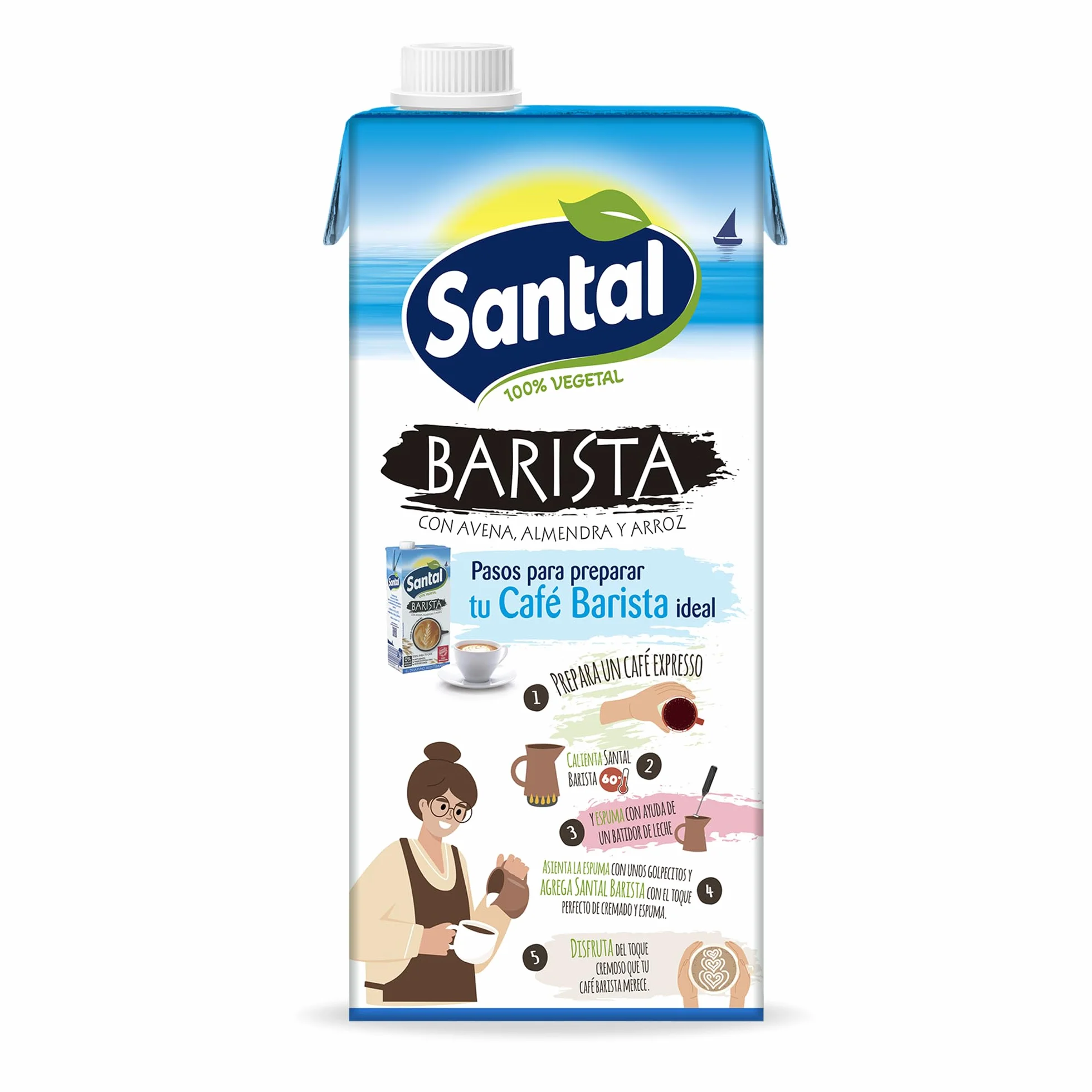 Santal Bebida Vegetal Barista Almendra Avena Arroz Sin Azúcares Añadidos Alternativa Leche Pack 6 x 1 Litro