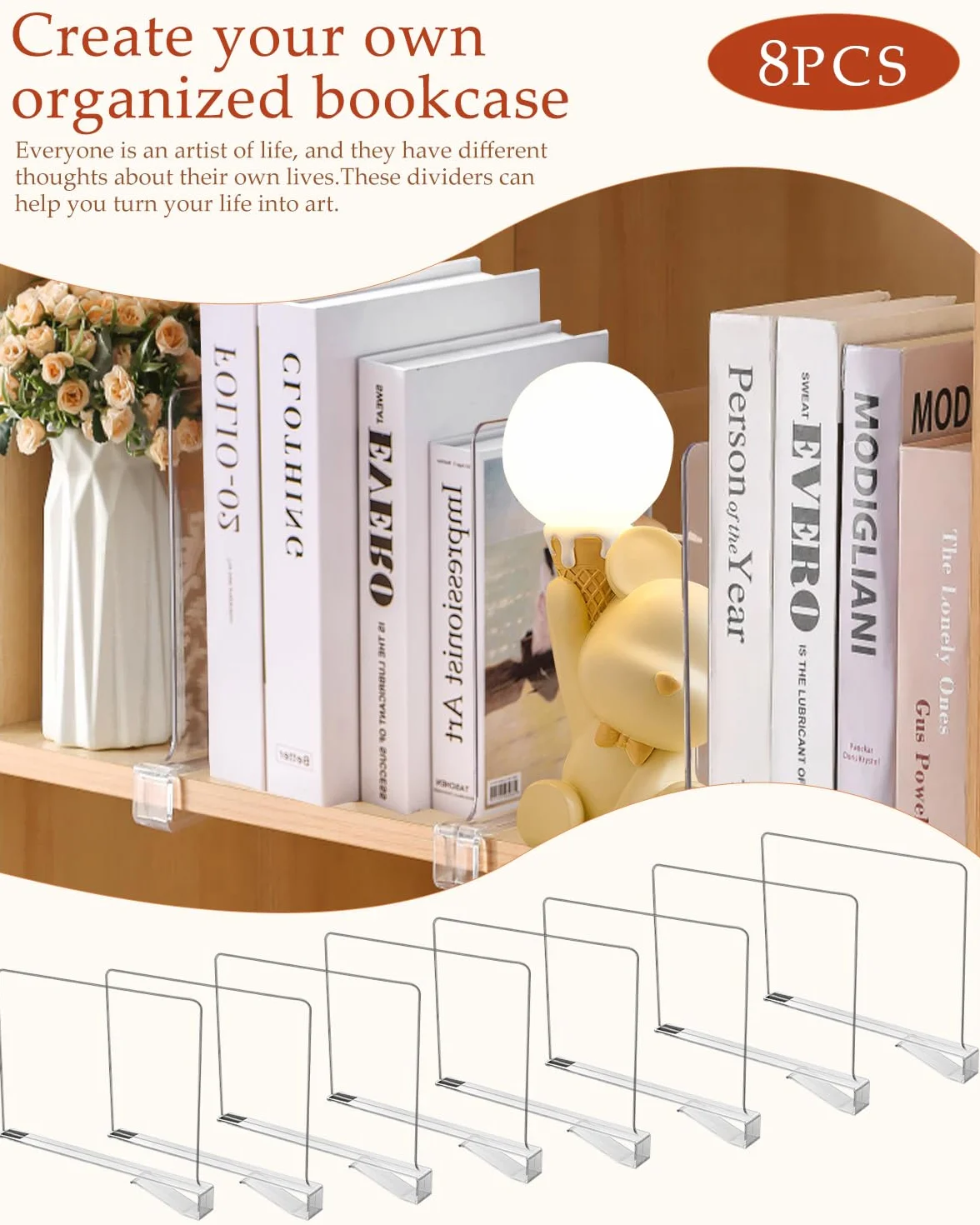 8 Piezas Separador Bolsos Armario, Estantes Divisores de Armario, Separadores de Bolsos para Armarios, 30 x 20 cm, Separadores Acrílicos Transparentes para Dormitorio, Cocina, Armarios y Organización