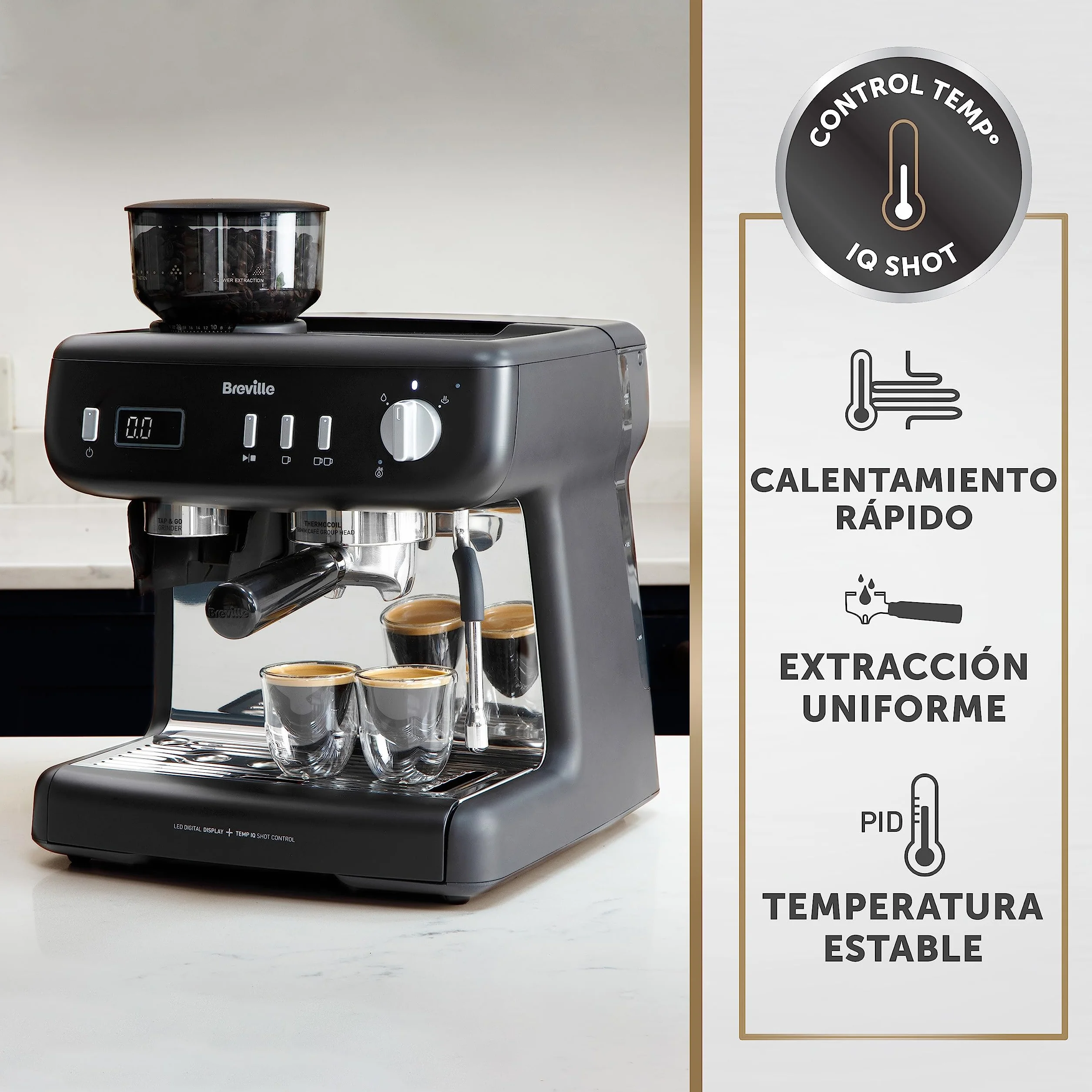 Breville Barista Max+ cafetera espresso | Molido y dosificación inteligentes | Temporizador de extracción de precisión | Espumador de leche integrado | Bomba italiana de 15 bares | Negro [VCF152X]