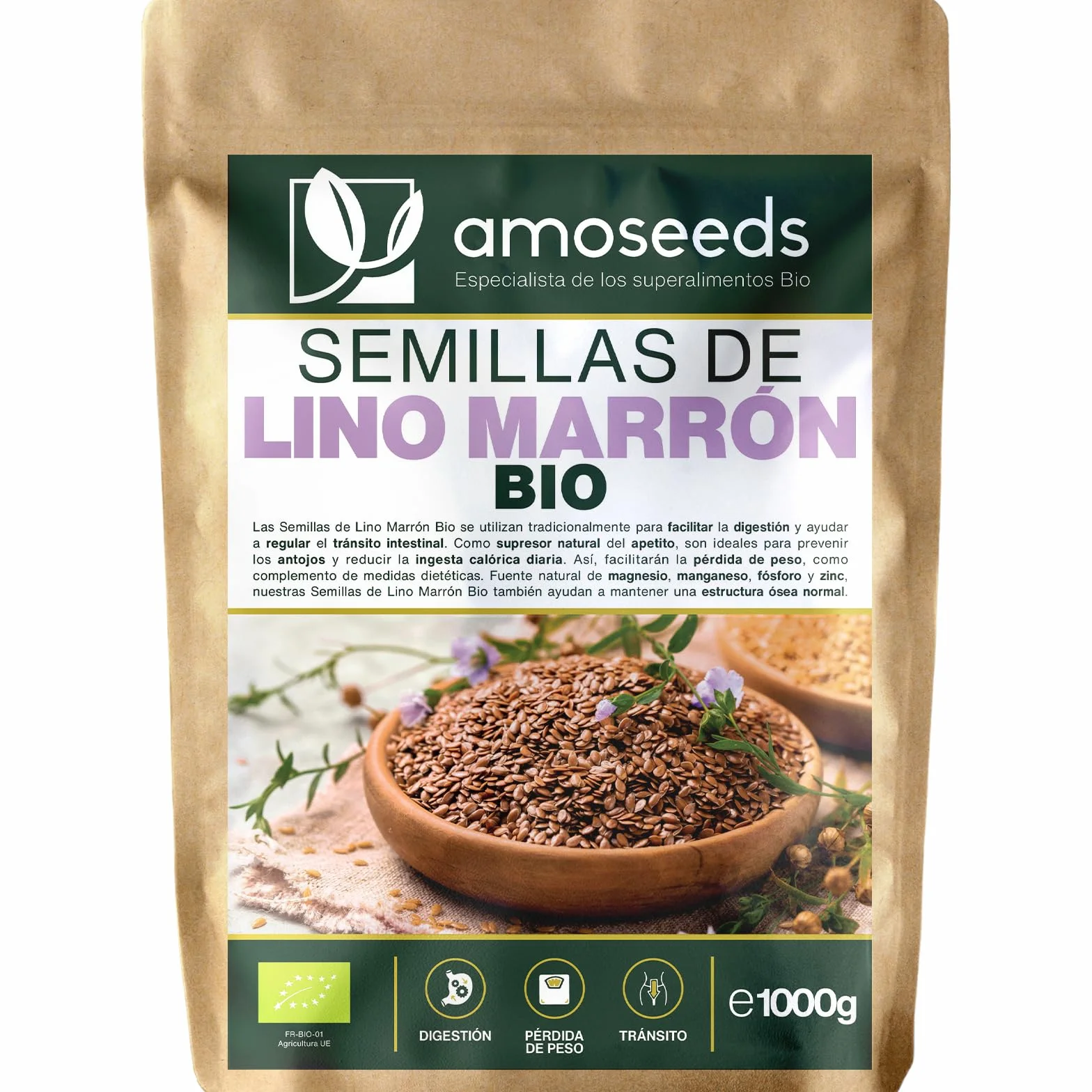 Semillas de Lino Marrón BIO 1KG | Linaza Entera 100% Natural, Orgánica, Sin Gluten, Rica en Fibras y Omega 3