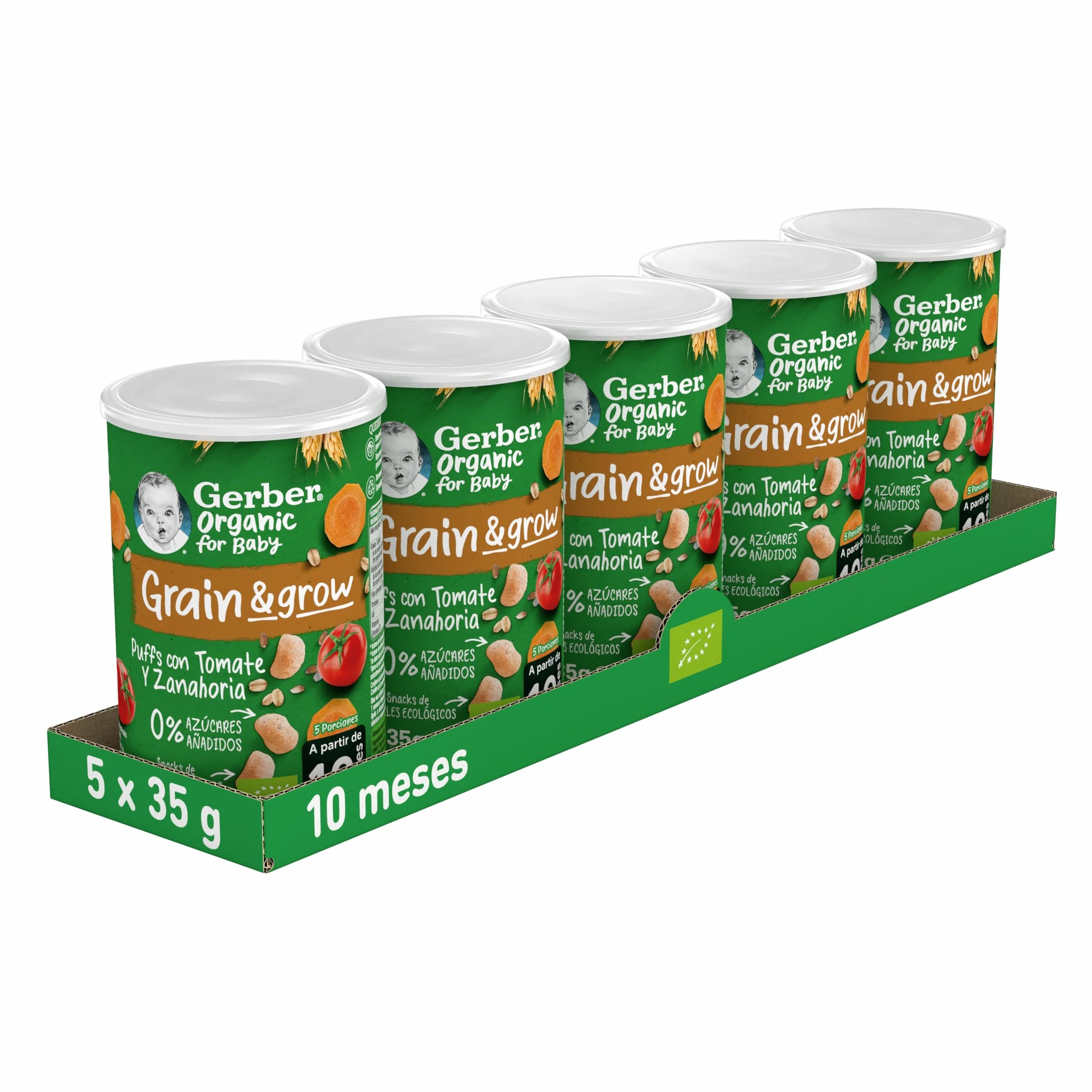 GERBER Organic Snack Tomate y Zanahoria, 5 Latas 35g, desde 12 meses