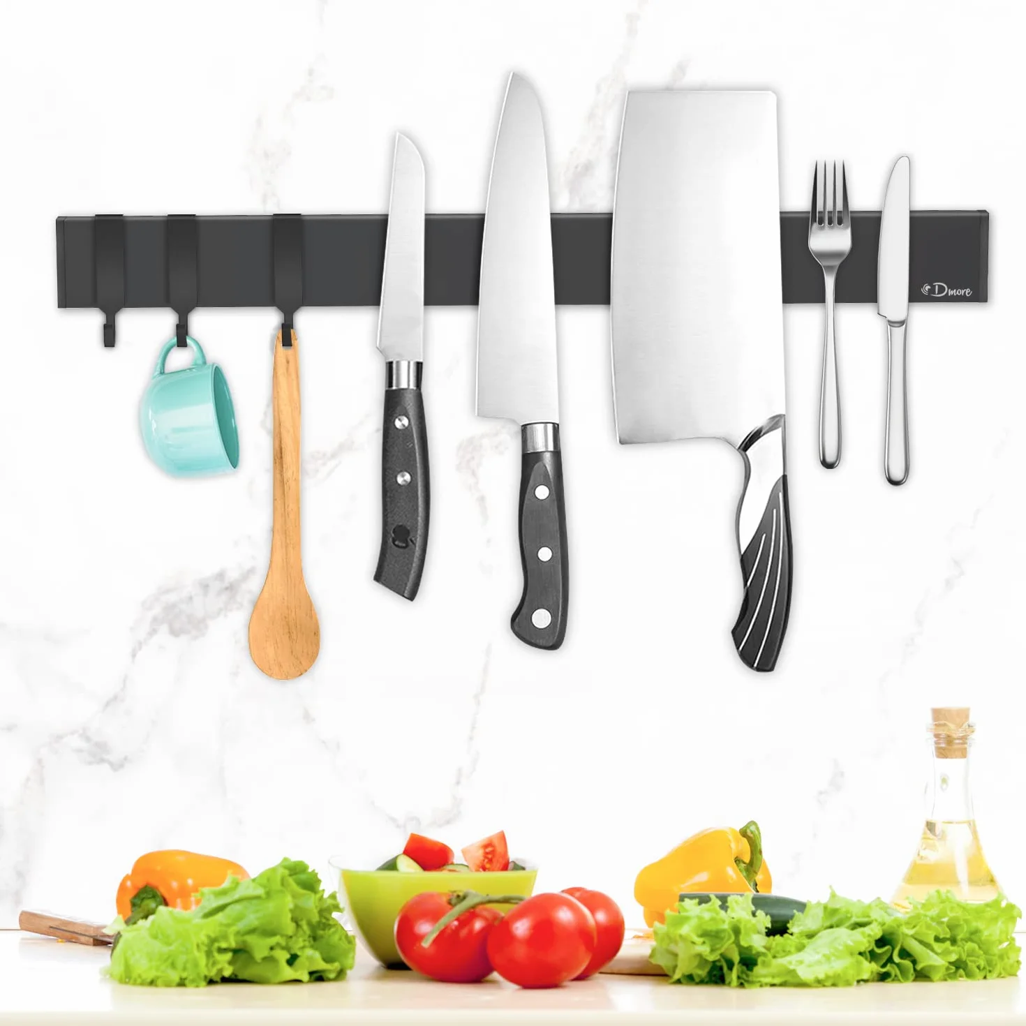 Porta Cuchillos Magnético Dmore 40 cm con 3 Ganchos, Soporte Imán Cuchillos
