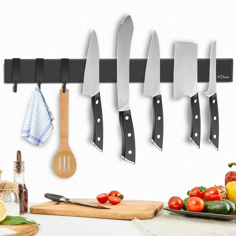 Porta Cuchillos Magnético Dmore 40 cm con 3 Ganchos, Soporte Imán Cuchillos