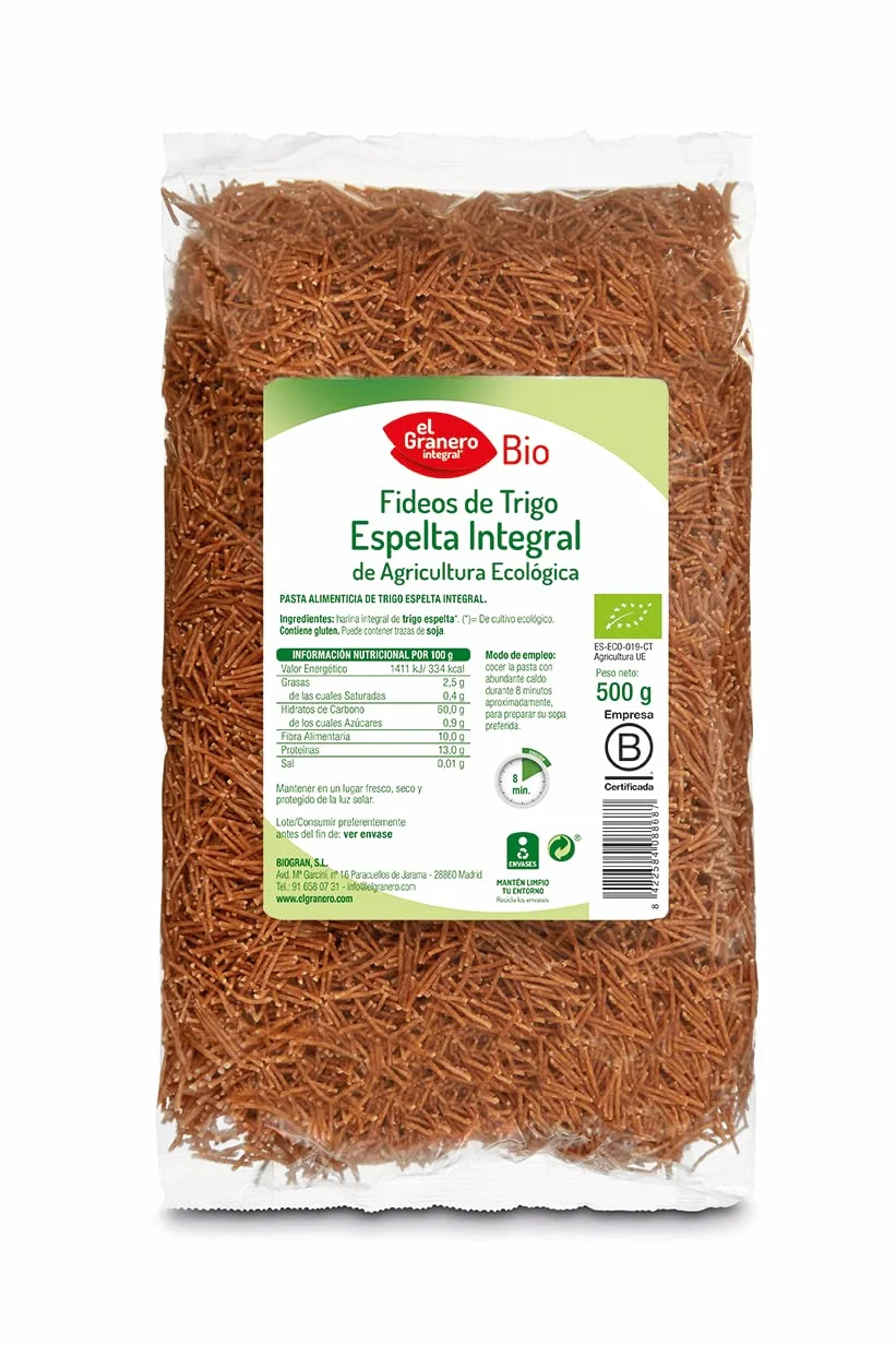 Fideos de Trigo Espelta Integral BIO El Granero Integral 500 g