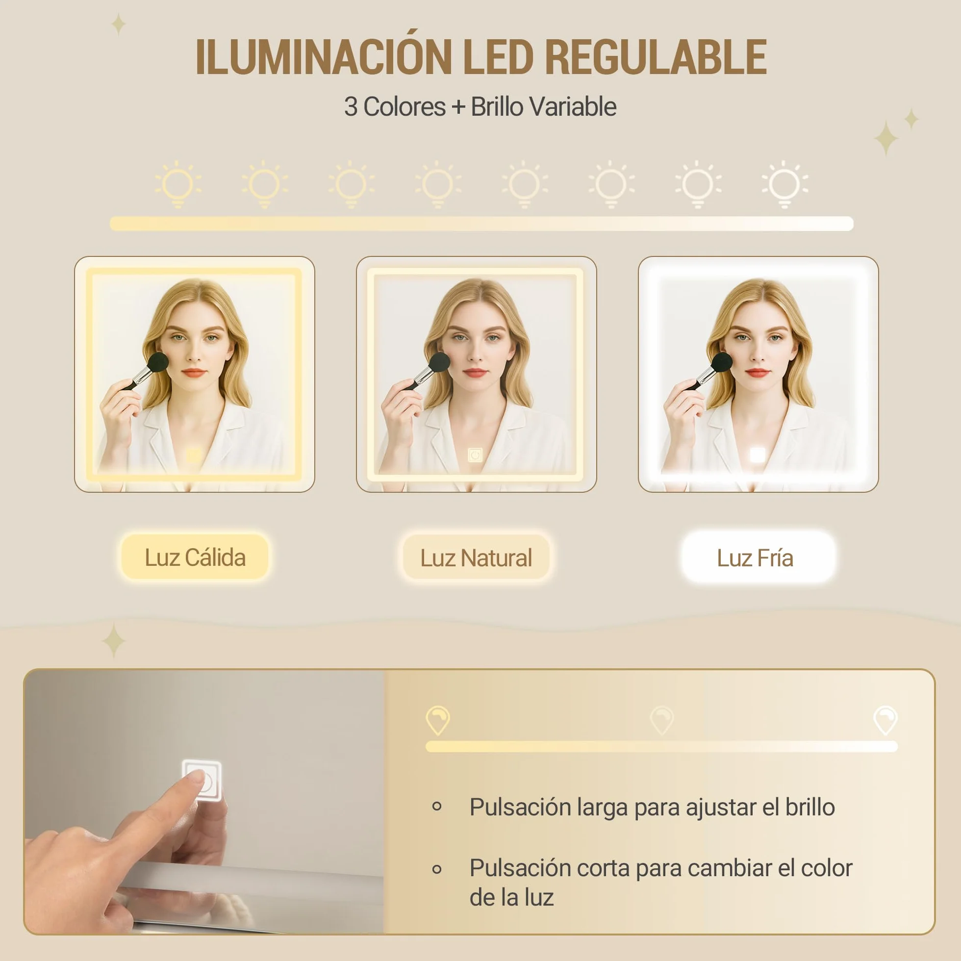 Tocador Grande con Iluminación LED, 3 Colores, Brillo Ajustable, Mesa de Maquillaje con Espejo, 9 Cajones, Estilo Moderno, Blanca-Plata